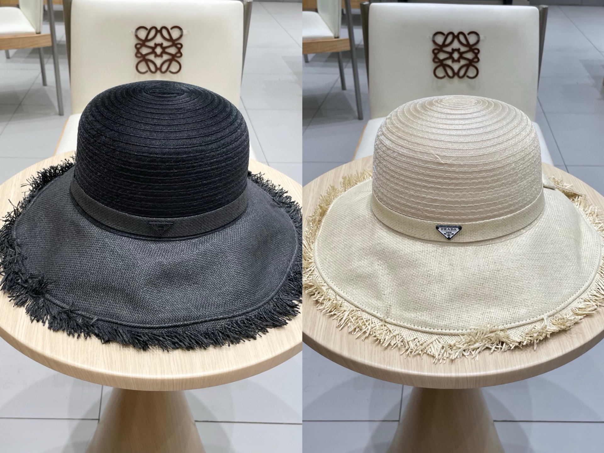  Prada普拉达毛边草帽女夏季2025新款海边沙滩防晒拍照遮阳大帽檐太阳帽子