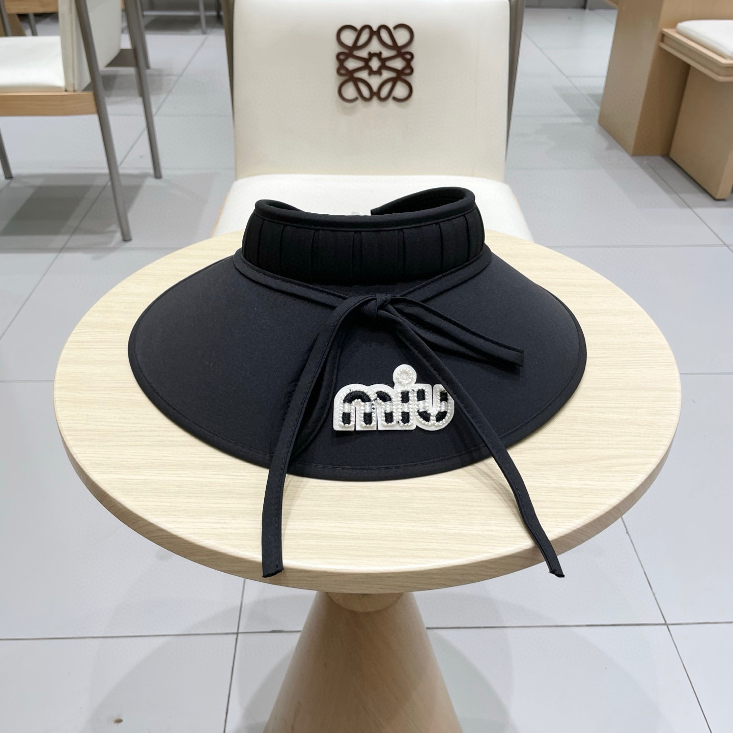  miumiu缪缪防晒帽女2025新款蝴蝶结大檐夏季户外可折叠防紫外线空顶遮阳帽潮