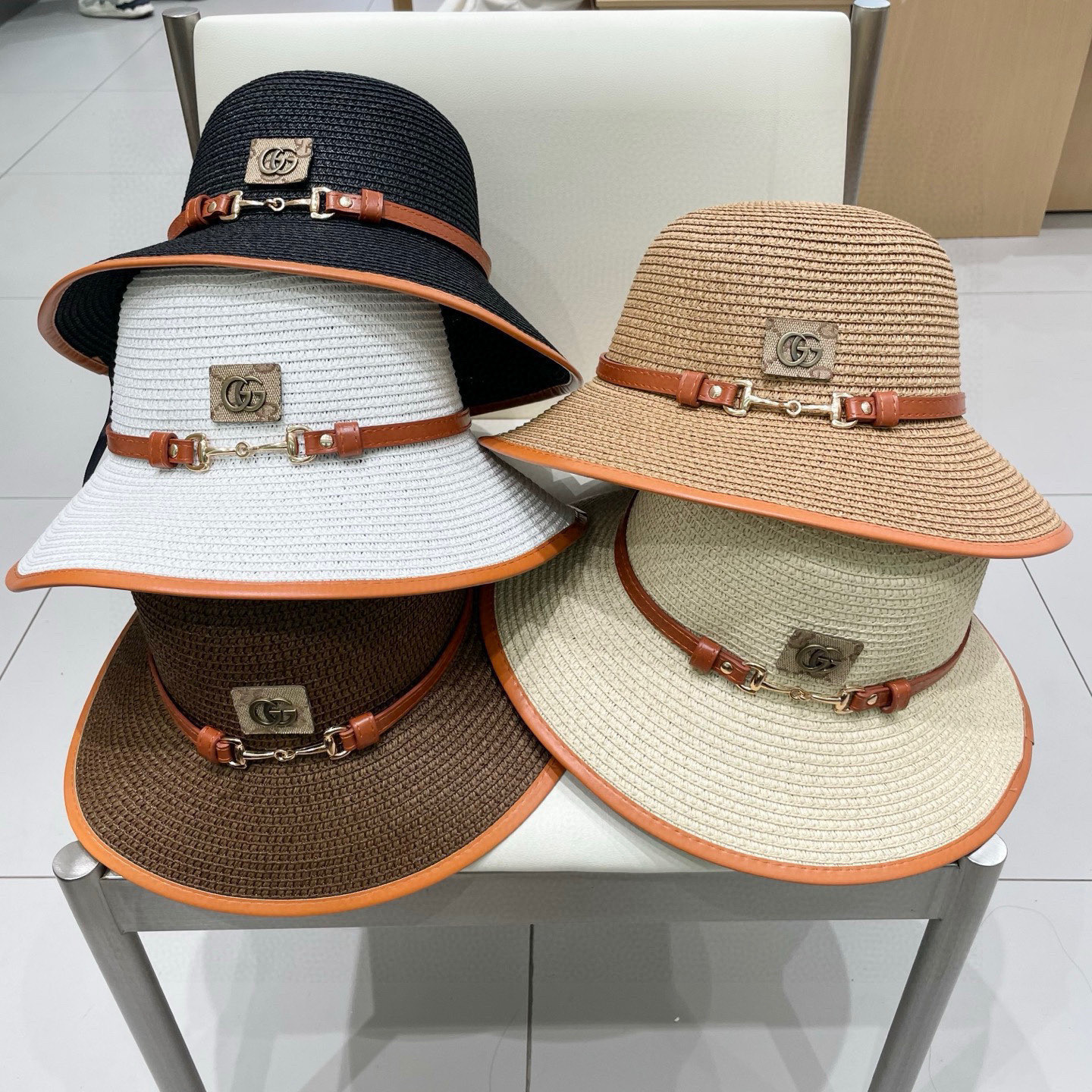  Gucci古奇新款圆顶帽，遮阳草帽，防紫外线帽檐，头围57cm