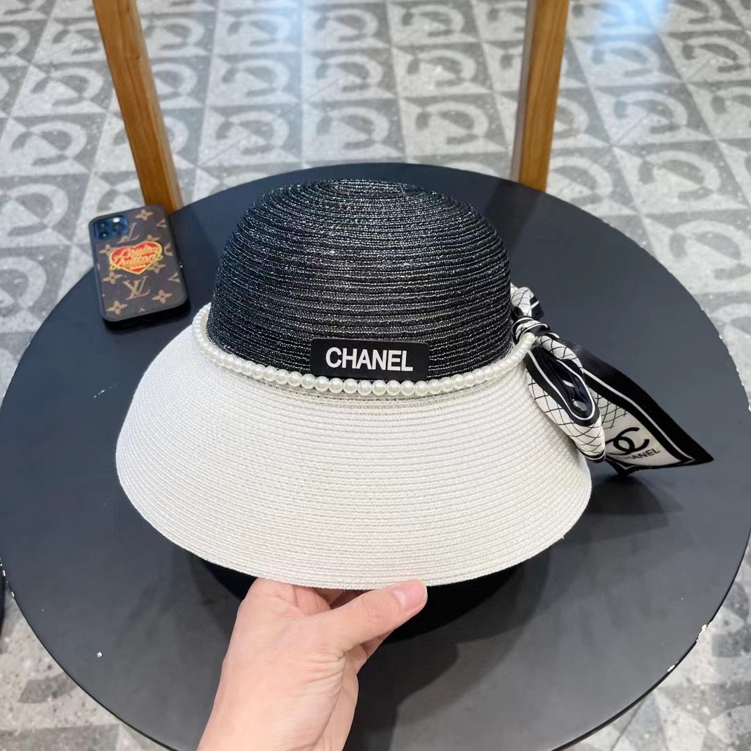  Chanel香奈儿名媛风草帽，进口PP草，搭配欧根纱蝴蝶结，头围57cm