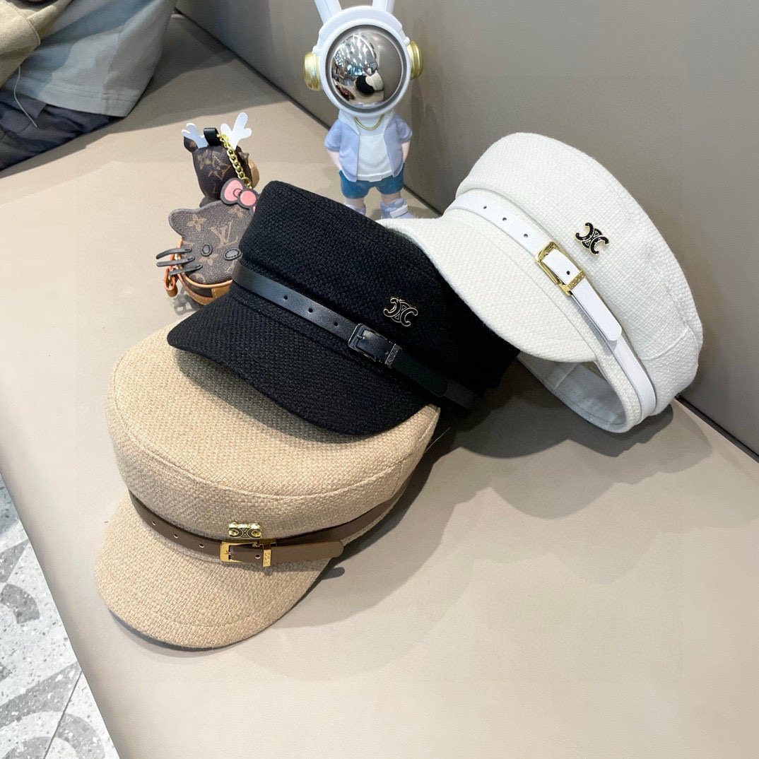  CELINE塞琳。早秋装饰军帽
高档定制磨毛棉布，爆款军帽，帽型超正！
头围58cm