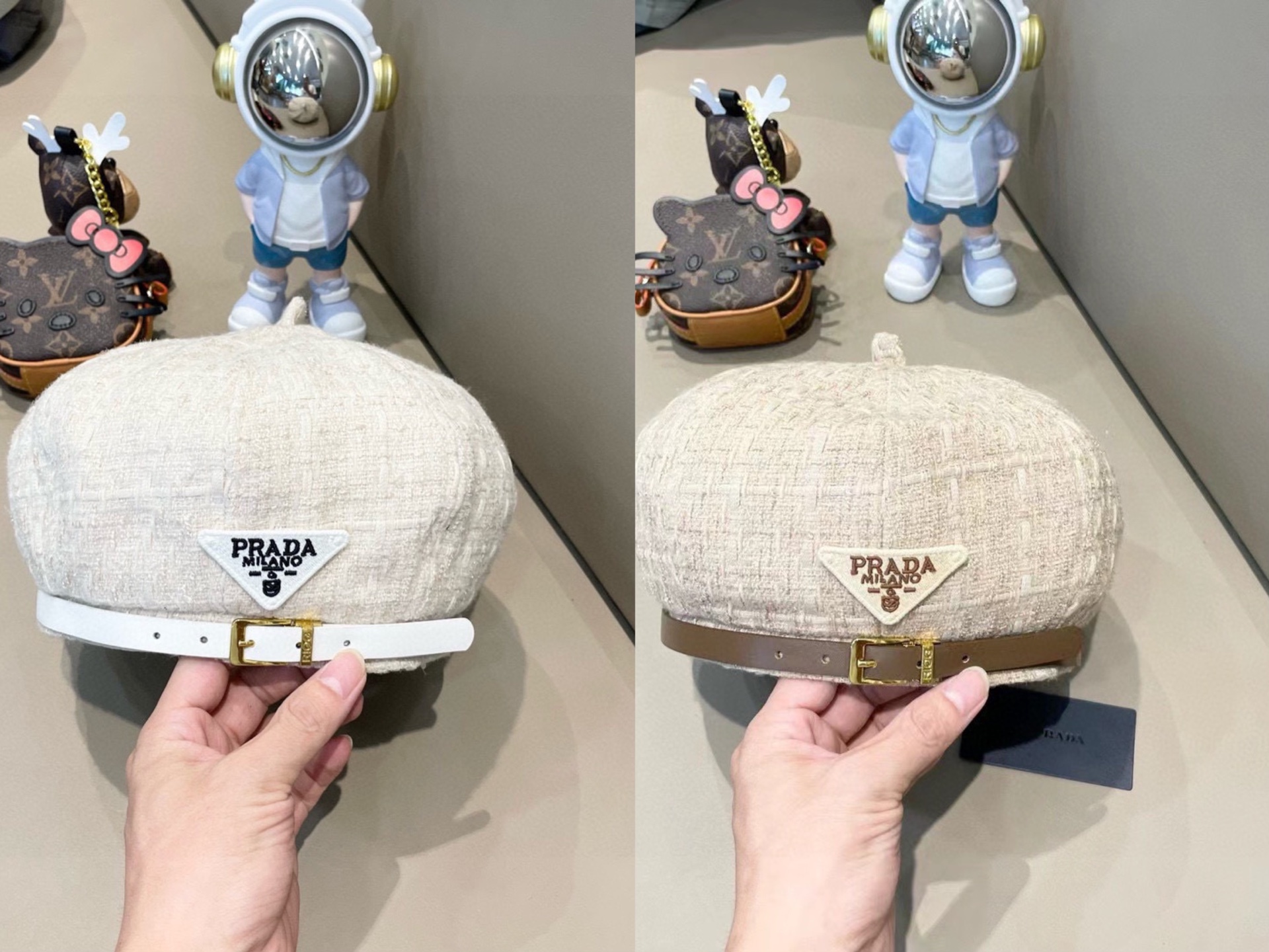  PRADA普拉达贝雷帽女秋冬圆脸显脸小蓓蕾帽网红潮日系复古休闲百搭画家帽