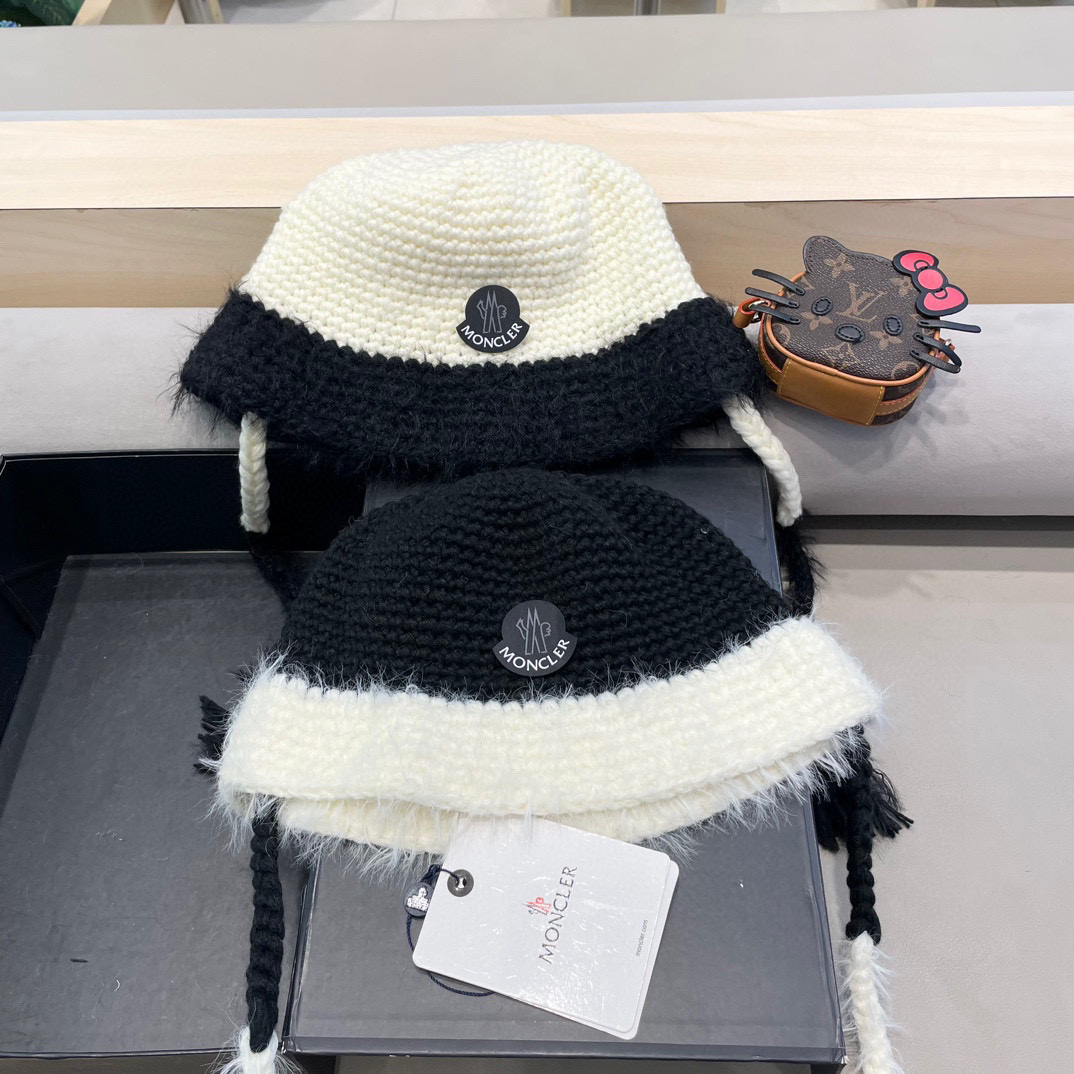  moncler  新款针织渔夫帽女时尚拼色流苏水桶帽秋冬季保暖毛线帽子女