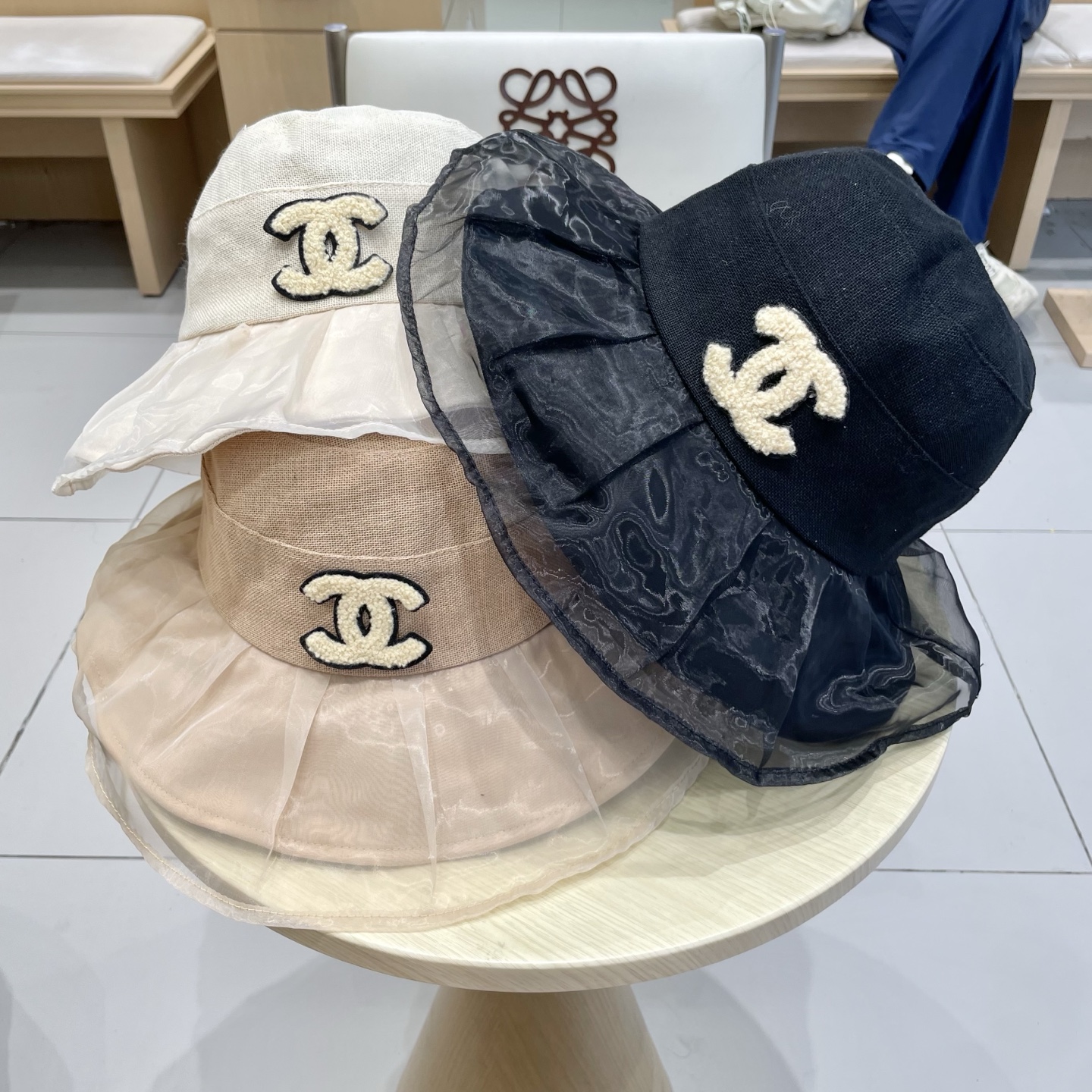  chanel香奈儿柔纱双层帽檐渔夫帽女夏唯美韩版遮阳帽透气仿和纸女帽子洋气盆帽