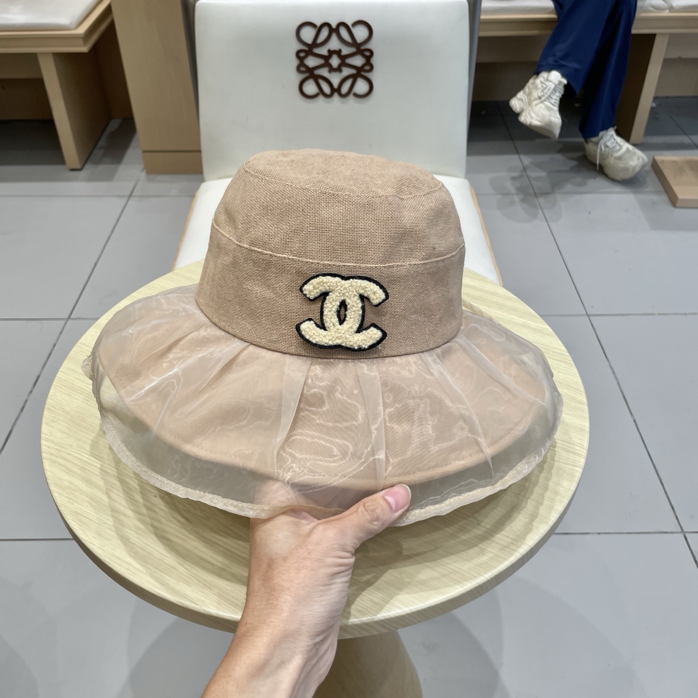  chanel香奈儿柔纱双层帽檐渔夫帽女夏唯美韩版遮阳帽透气仿和纸女帽子洋气盆帽