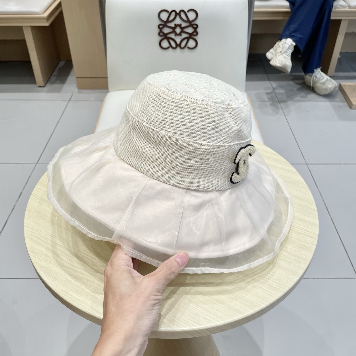  chanel香奈儿柔纱双层帽檐渔夫帽女夏唯美韩版遮阳帽透气仿和纸女帽子洋气盆帽