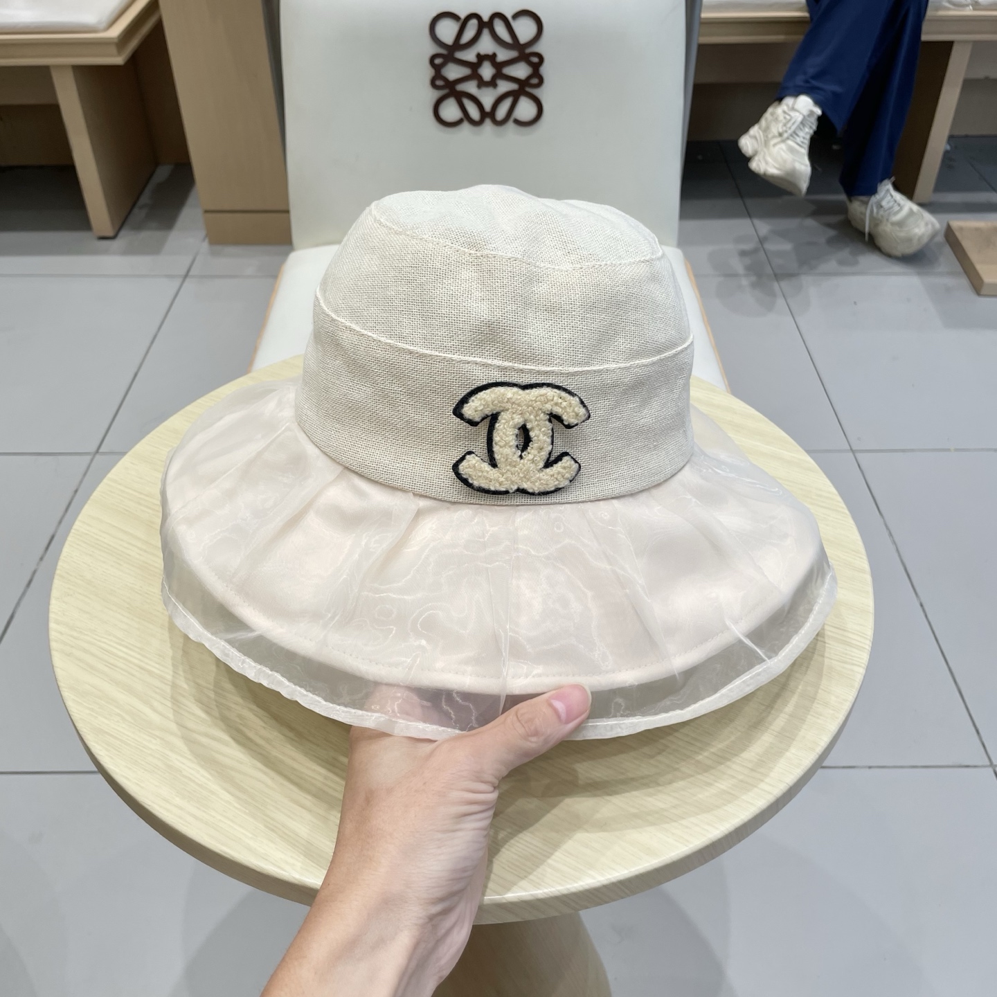  chanel香奈儿柔纱双层帽檐渔夫帽女夏唯美韩版遮阳帽透气仿和纸女帽子洋气盆帽