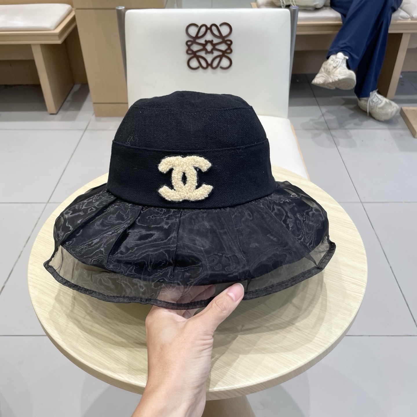  chanel香奈儿柔纱双层帽檐渔夫帽女夏唯美韩版遮阳帽透气仿和纸女帽子洋气盆帽