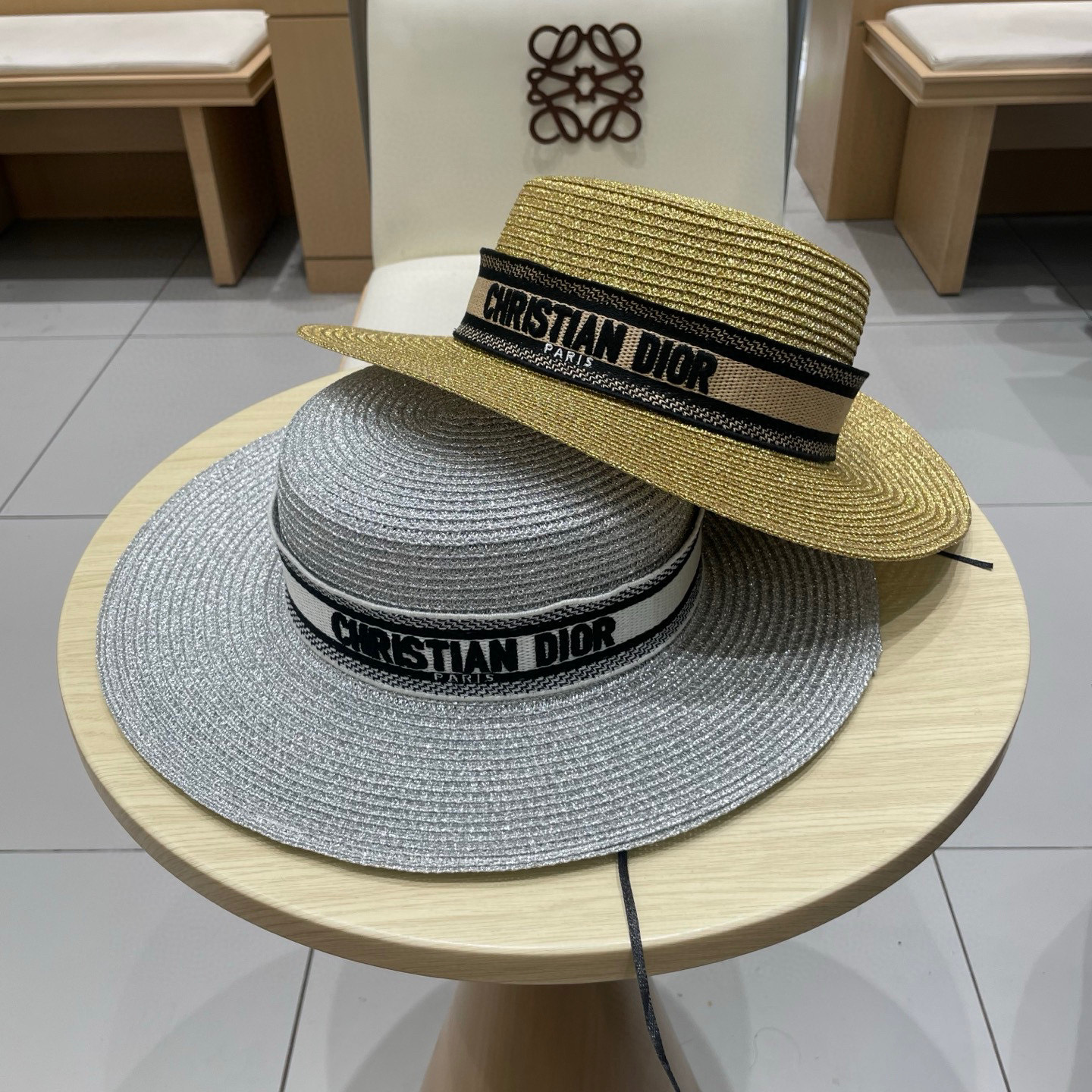  Dior迪奥25新款金银丝平顶草帽，拉菲礼帽，头围57cm