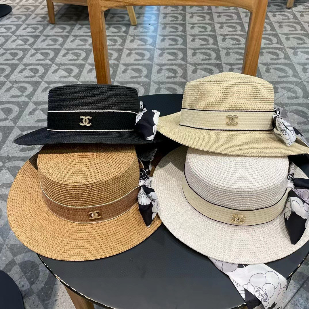   Chanel香奈儿草帽，遮阳沙滩帽，搭配香奈儿飘带，高级定制，头围57cm 四个色