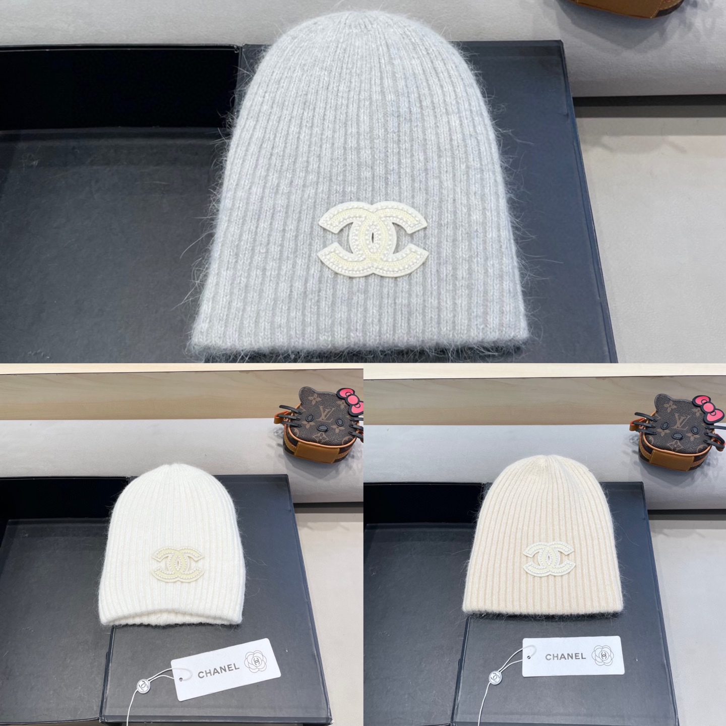  Chanel 简约百搭兔毛绒针织帽子女秋冬季防寒保暖堆堆帽冷帽大头围毛线帽