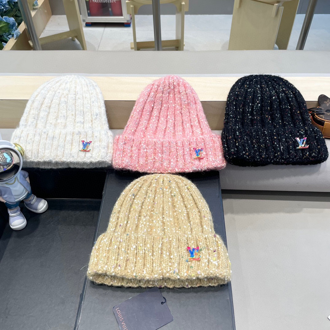  路易威登lv日系彩色毛线帽女秋冬2024新款保暖帽子百搭护耳保暖显脸小针织帽