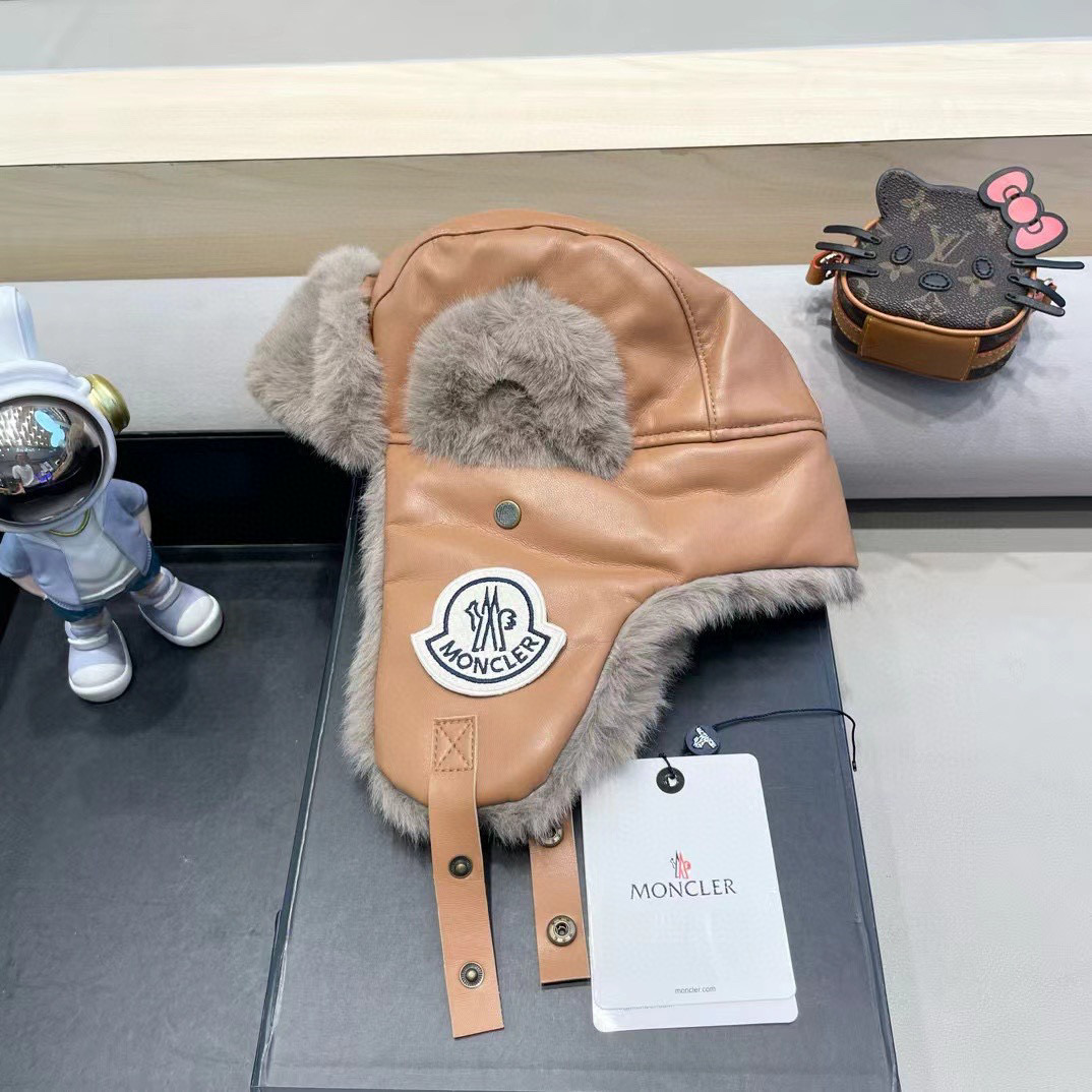  moncler韩版PU皮质复古飞行员雷锋帽子女秋冬季保暖毛绒加厚骑车护耳帽男