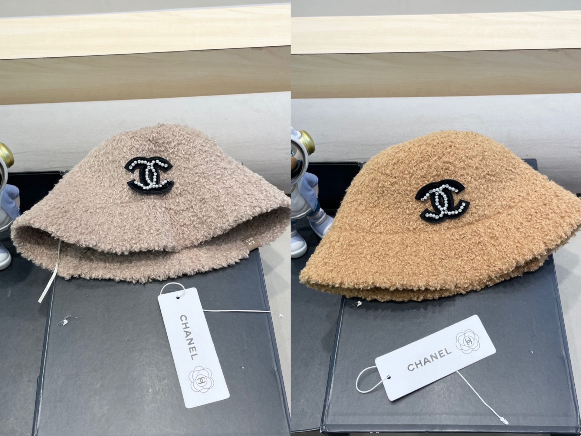  Chanel羊羔绒帽子女冬款新款渔夫帽女士秋冬季毛绒百搭防寒保暖盆帽