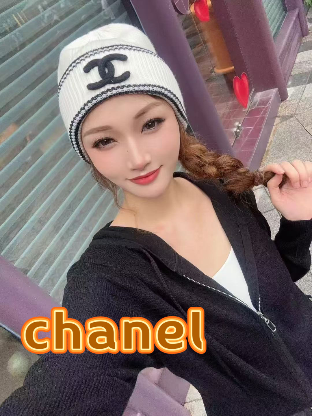  chanel香奈儿网红针织毛线帽冬女针织羊毛绒套头护耳包头帽防寒挡风加厚保暖