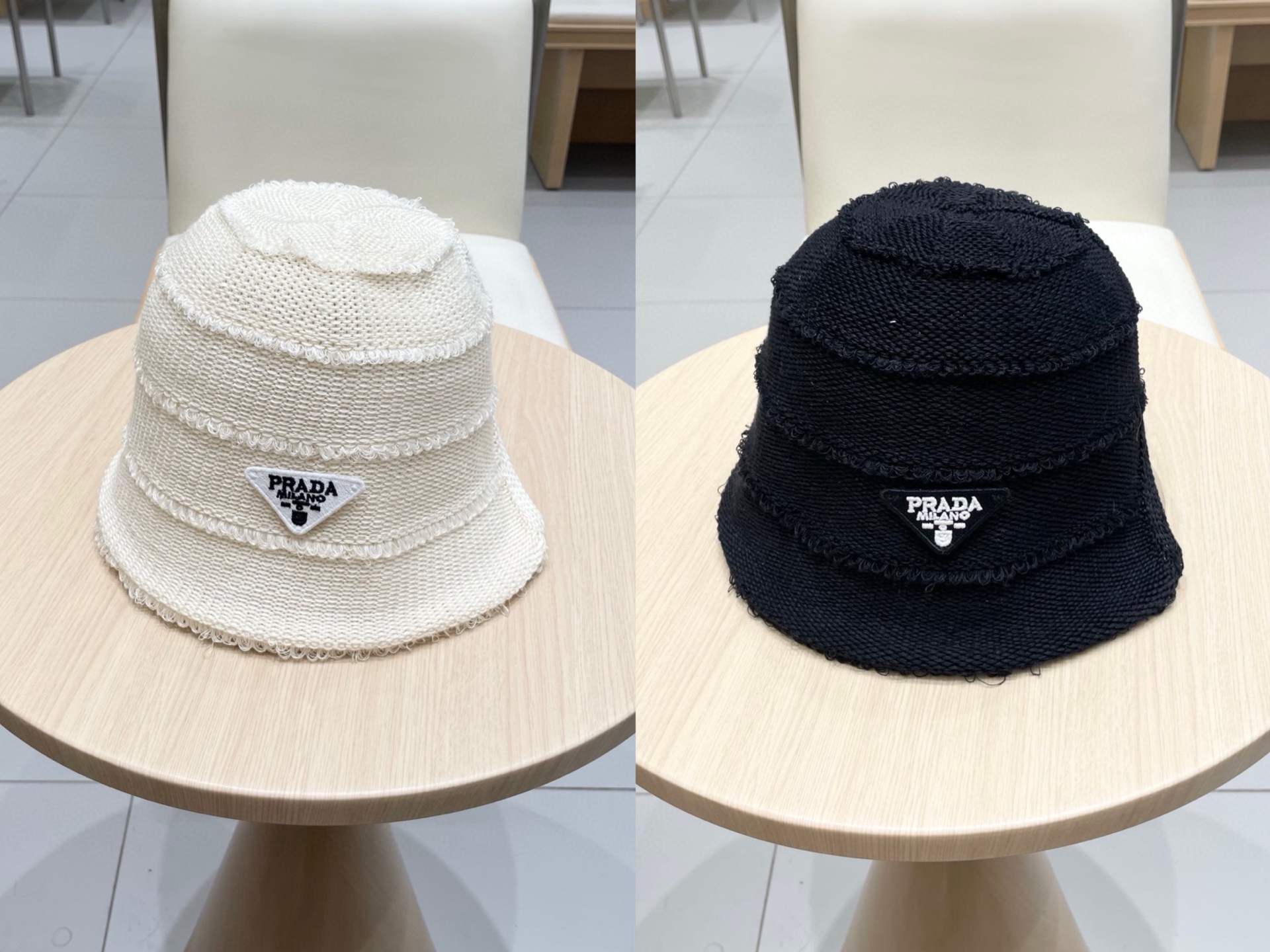 Prada普拉达2025新款高级感黑色系针织渔夫帽女盆帽休闲百搭显脸小遮阳防晒帽