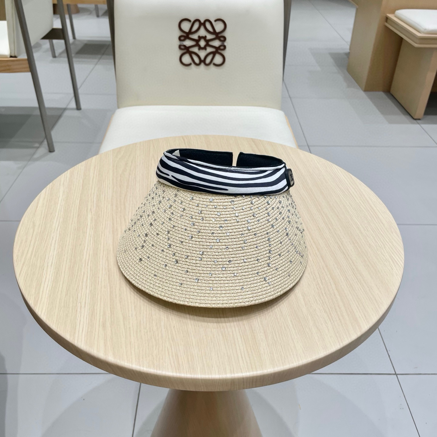  celine塞琳法国防晒斑马纹水钻空顶帽女大帽檐百搭防晒遮太阳显脸小遮阳帽子