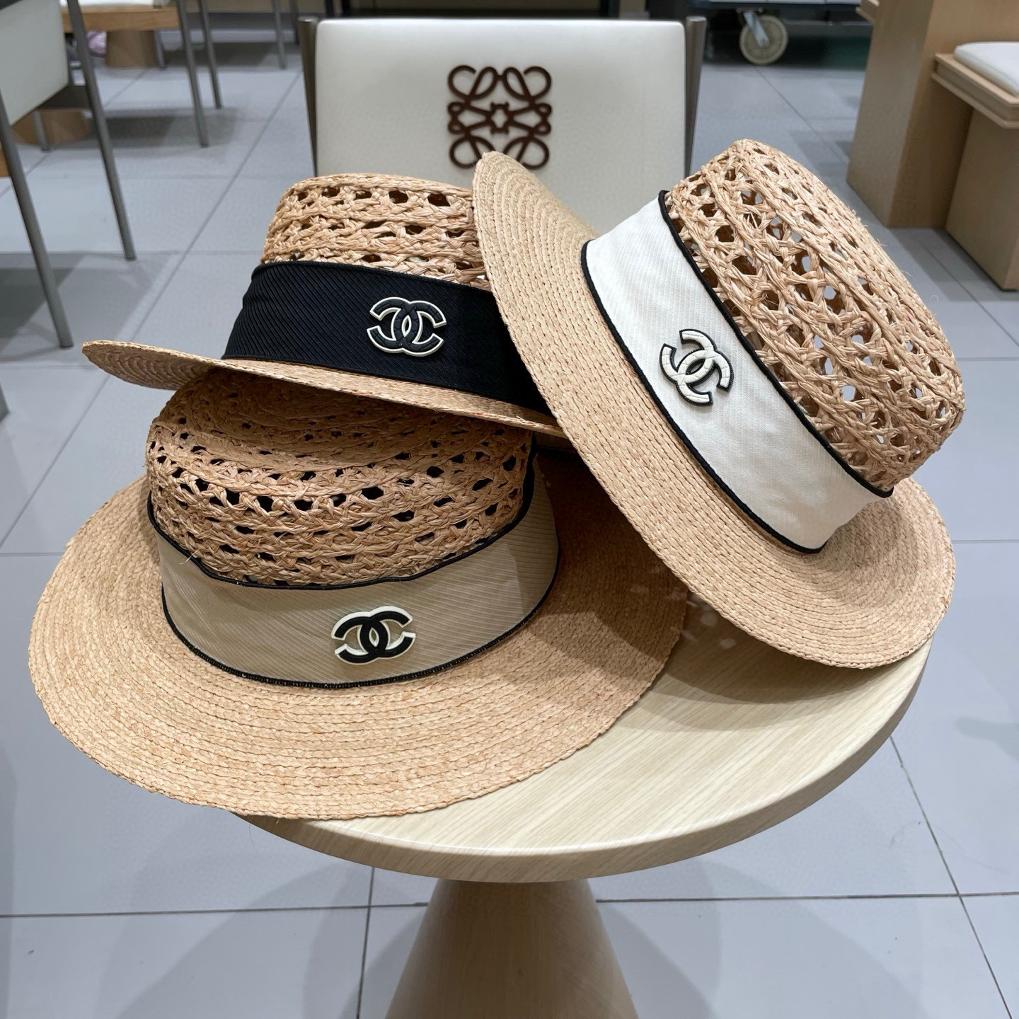  Chanel香奈儿新款拉菲草礼帽，平顶遮阳草帽，头围57cm