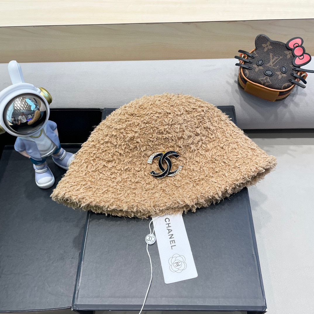   Chanel韩版纯色羊羔毛渔夫帽女秋冬季日系时尚百搭水桶帽保暖防寒盆帽子