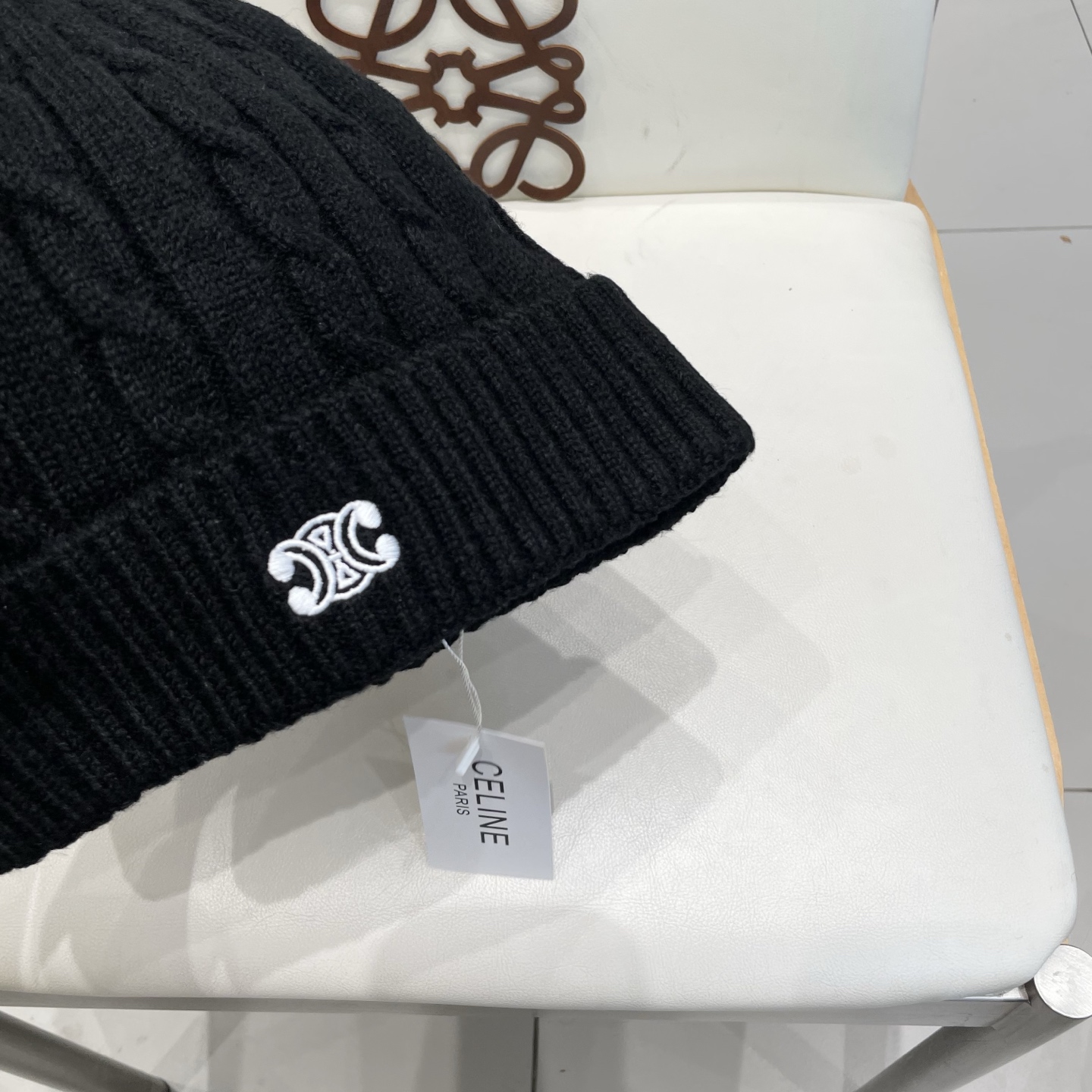 CELINE羊绒粗针男士帽子保暖刺绣字母休闲百搭帽