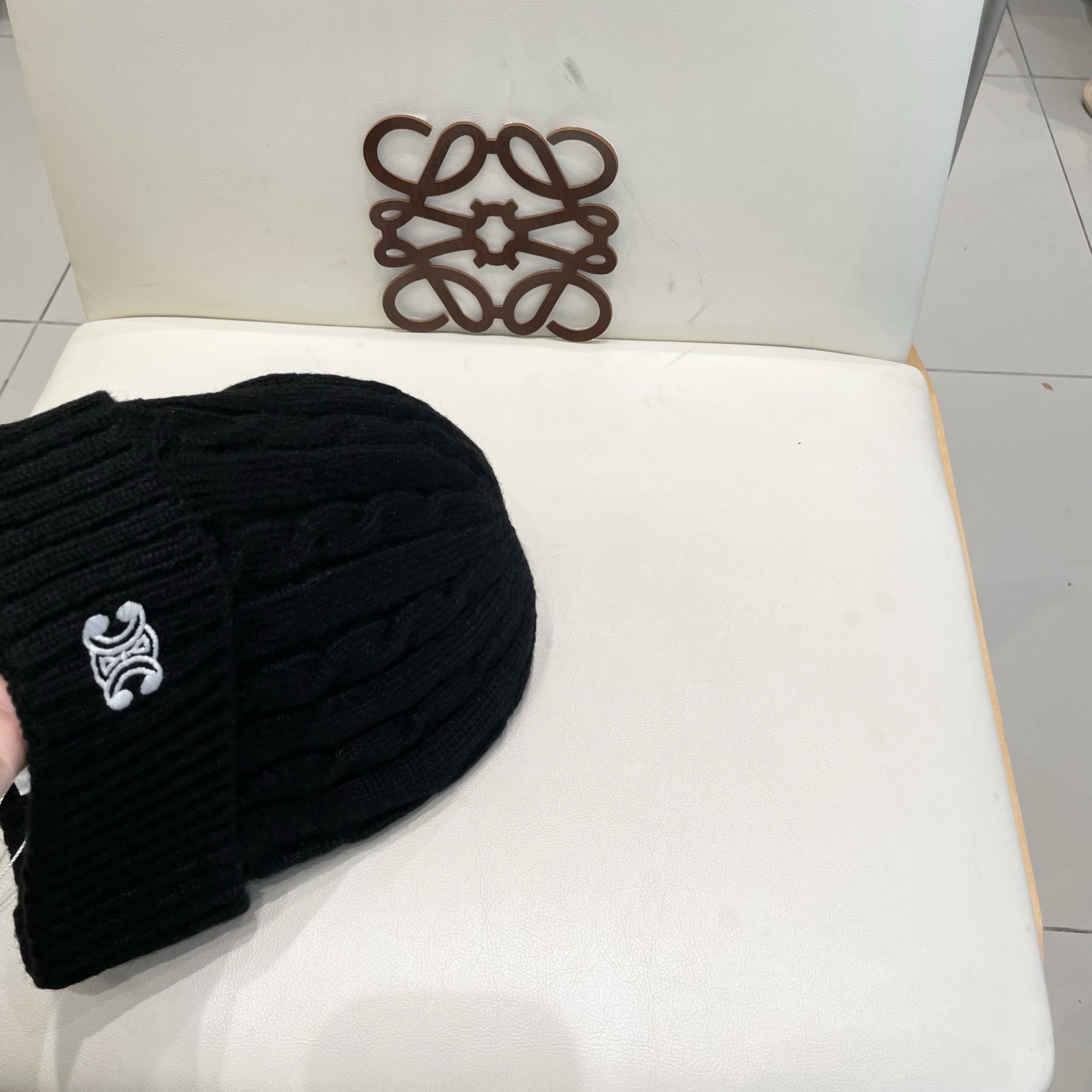 CELINE羊绒粗针男士帽子保暖刺绣字母休闲百搭帽