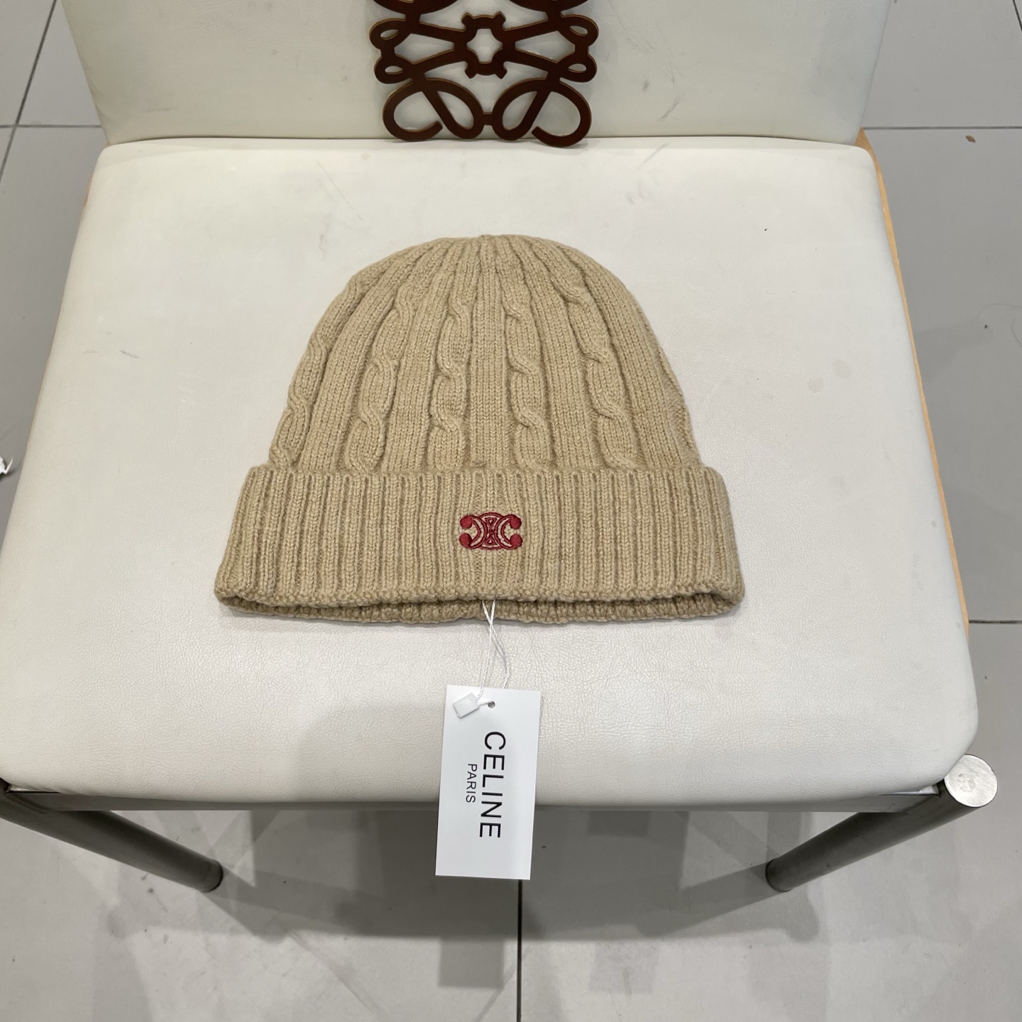 CELINE羊绒粗针男士帽子保暖刺绣字母休闲百搭帽