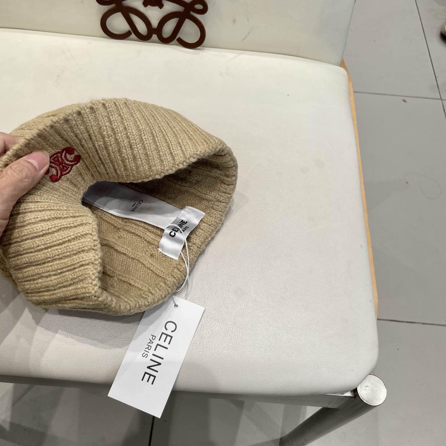 CELINE羊绒粗针男士帽子保暖刺绣字母休闲百搭帽