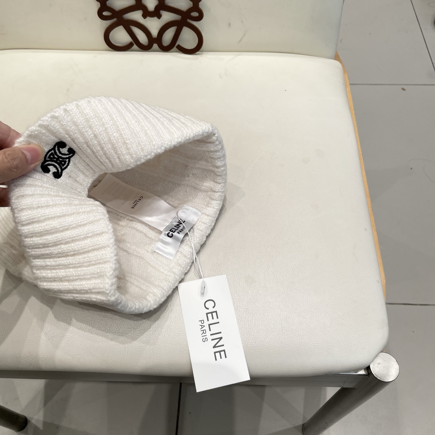 CELINE羊绒粗针男士帽子保暖刺绣字母休闲百搭帽