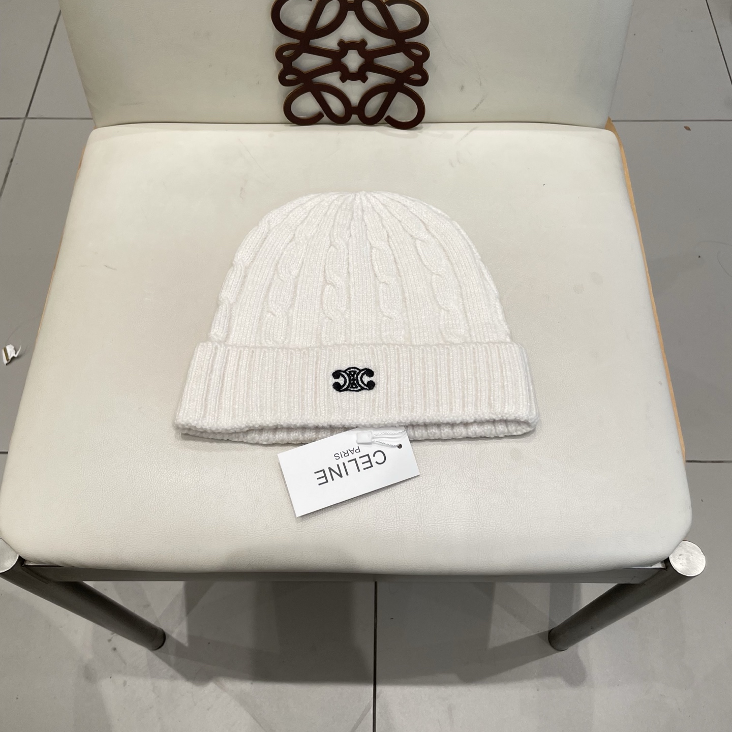 CELINE羊绒粗针男士帽子保暖刺绣字母休闲百搭帽