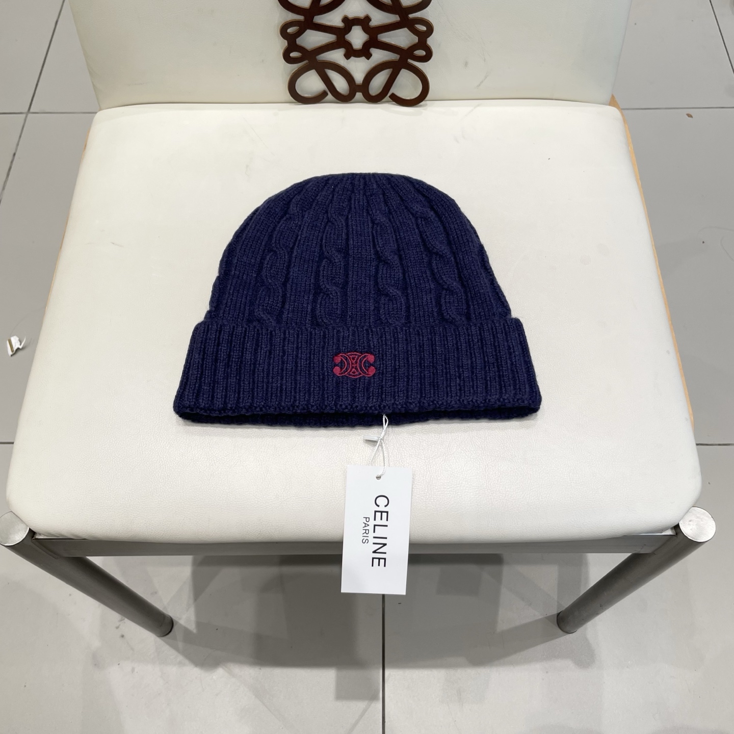 CELINE羊绒粗针男士帽子保暖刺绣字母休闲百搭帽