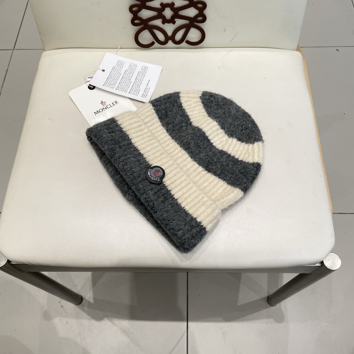  蒙口MONCLER软糯条纹针织帽女秋冬加厚保暖护耳冷帽拼色慵懒堆堆毛线帽子潮