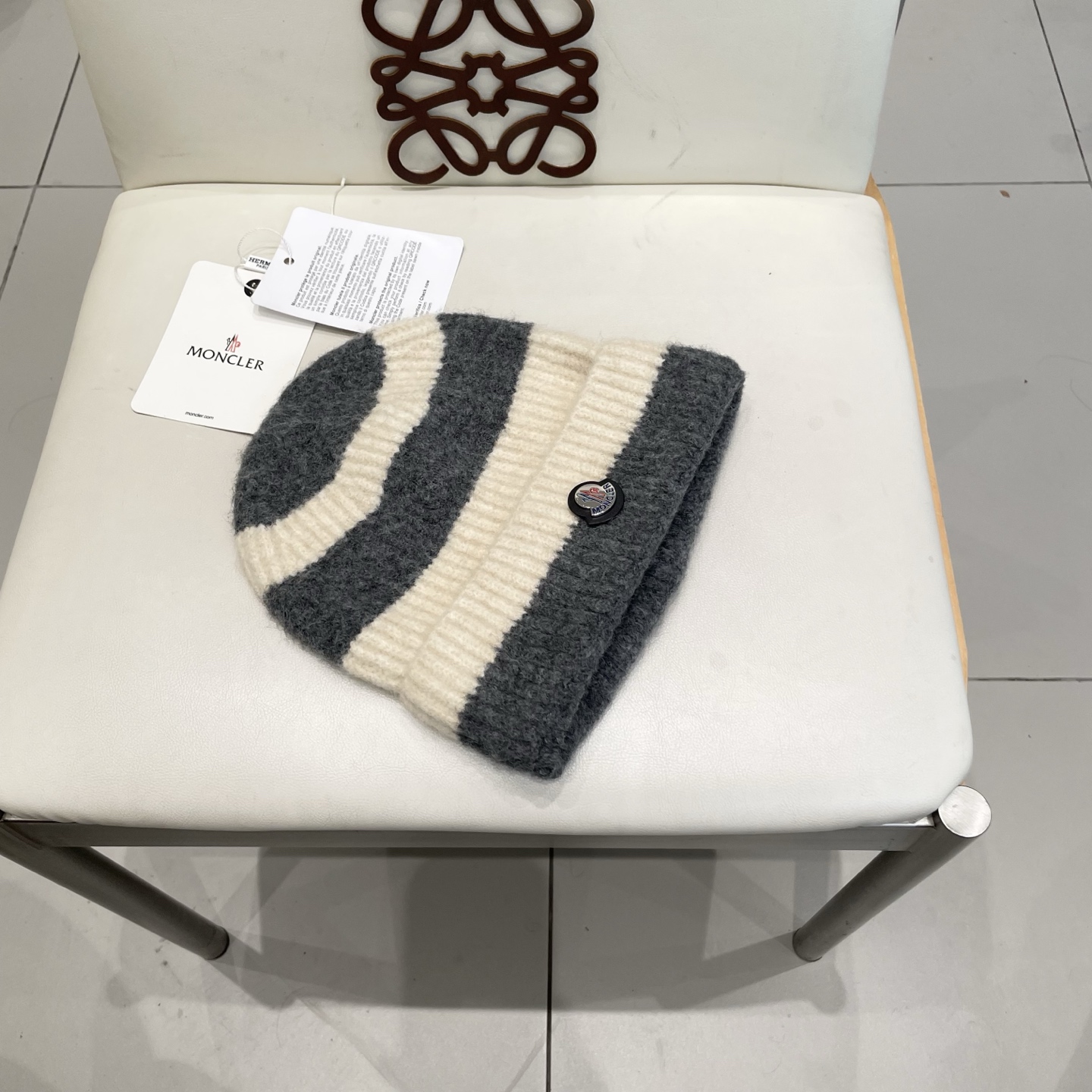  蒙口MONCLER软糯条纹针织帽女秋冬加厚保暖护耳冷帽拼色慵懒堆堆毛线帽子潮