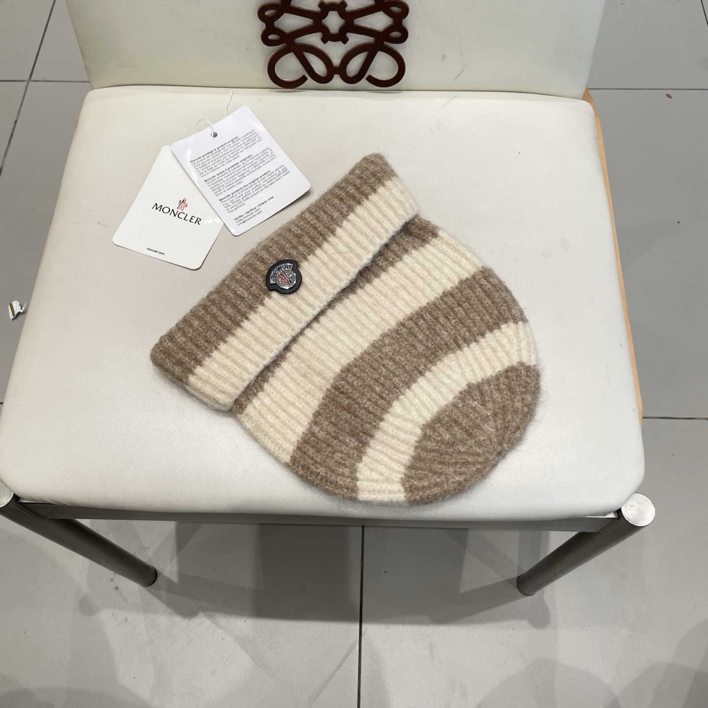  蒙口MONCLER软糯条纹针织帽女秋冬加厚保暖护耳冷帽拼色慵懒堆堆毛线帽子潮