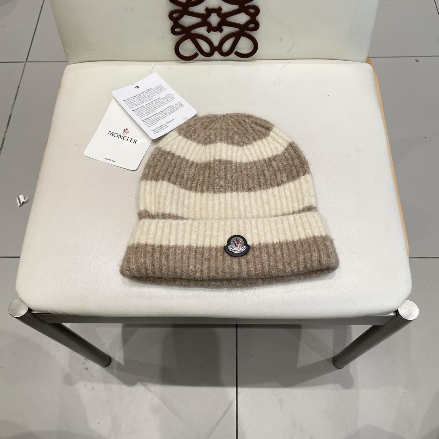  蒙口MONCLER软糯条纹针织帽女秋冬加厚保暖护耳冷帽拼色慵懒堆堆毛线帽子潮