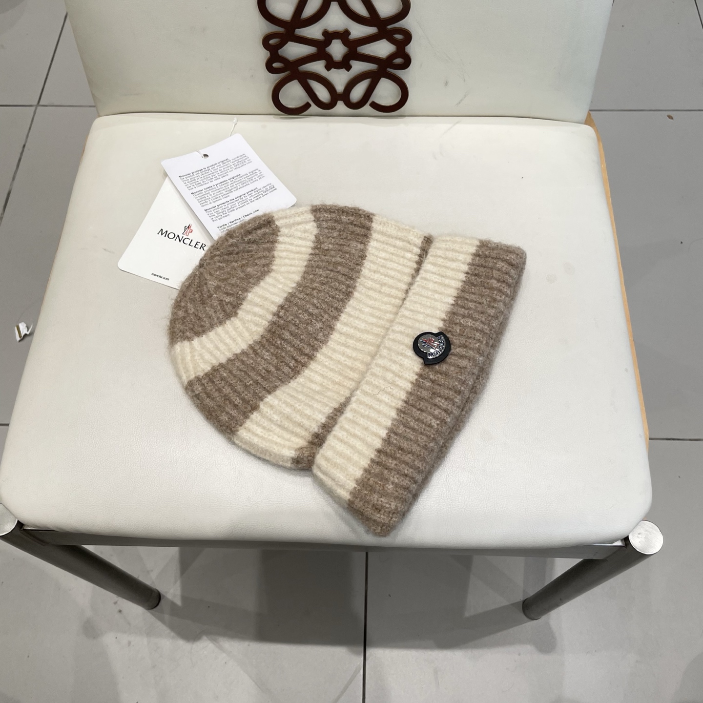  蒙口MONCLER软糯条纹针织帽女秋冬加厚保暖护耳冷帽拼色慵懒堆堆毛线帽子潮