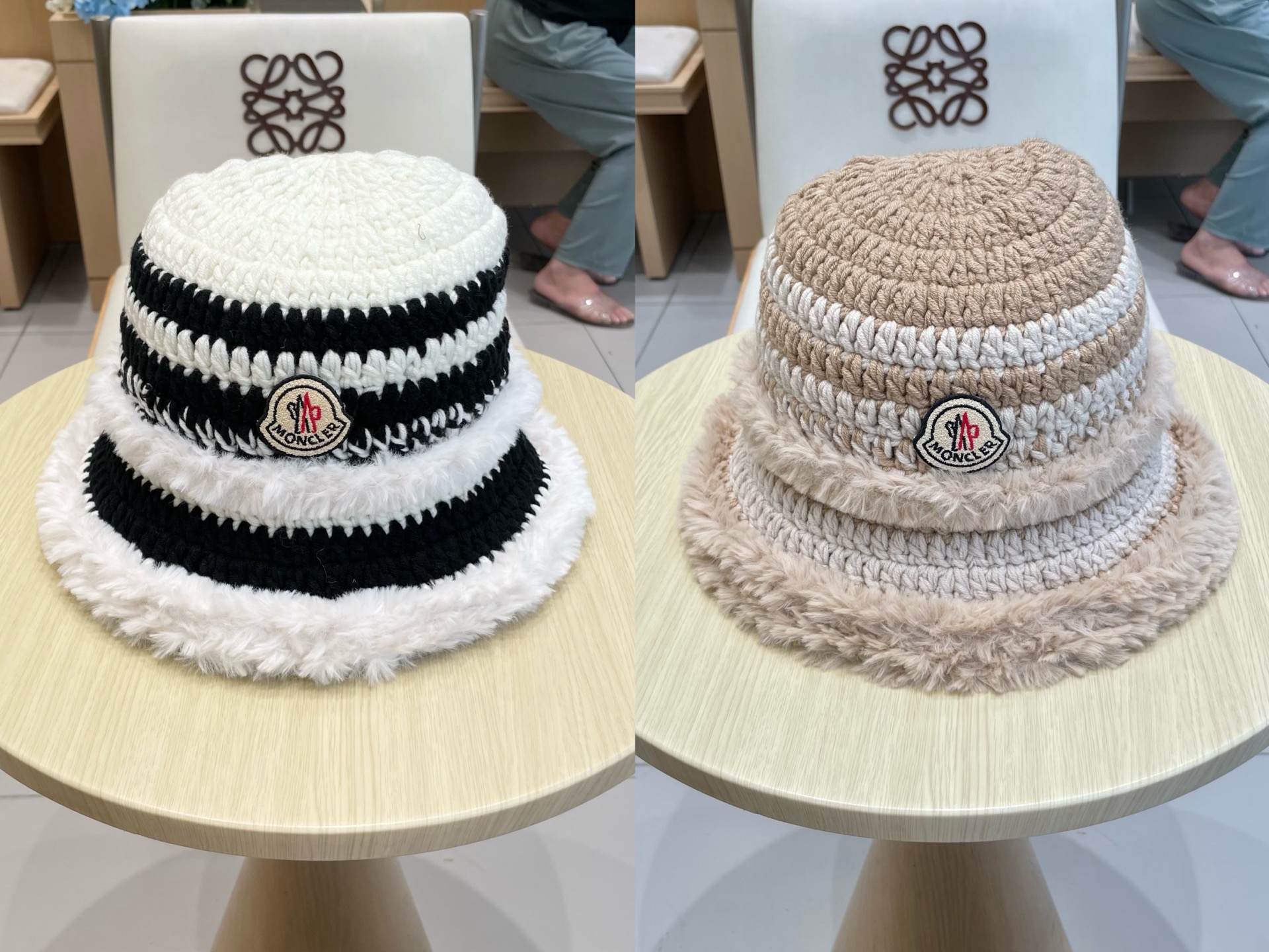 蒙口MONCLER帽子女秋冬新款拼接毛绒盆帽保暖百搭时尚渔夫帽网红显脸小针织帽