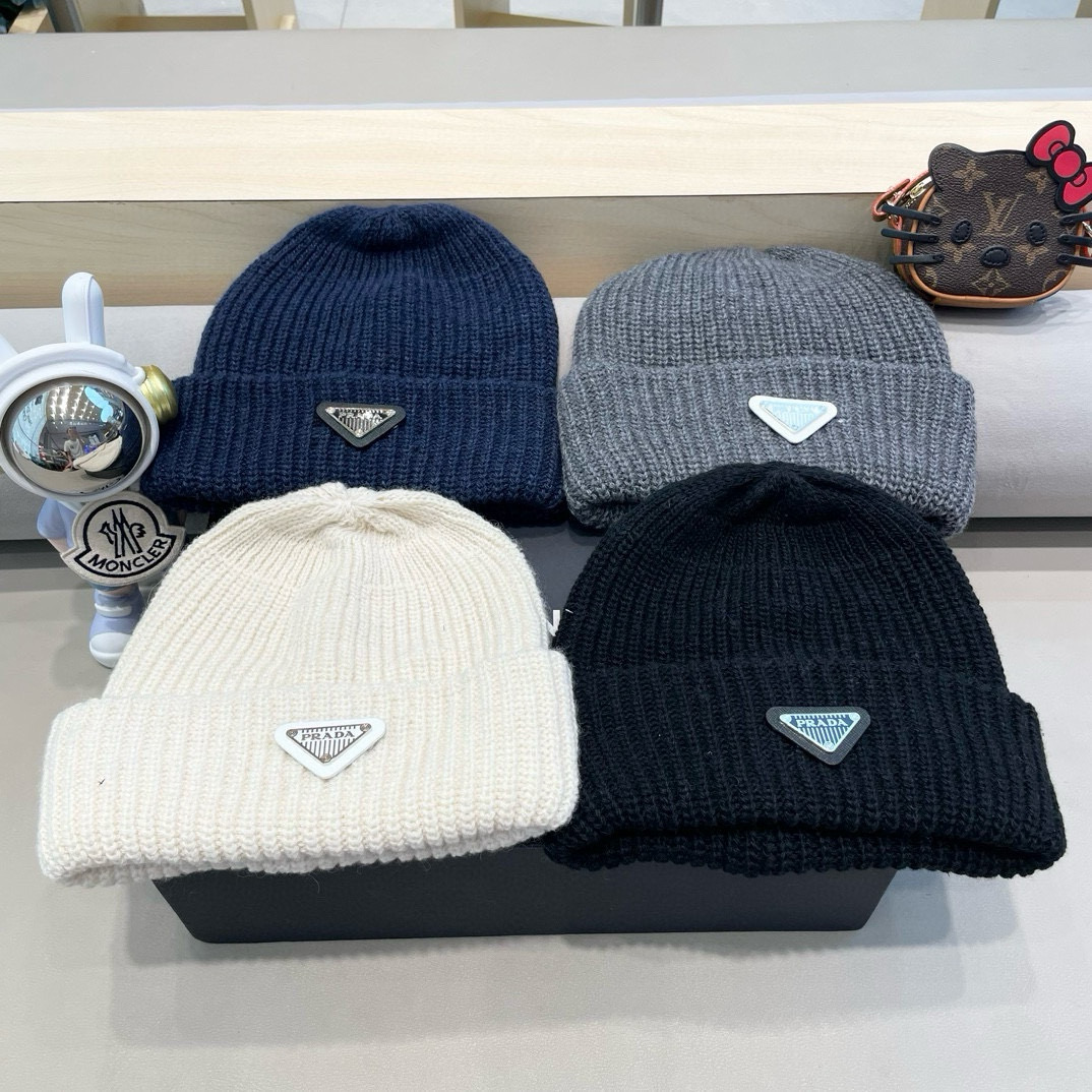 。Prada普拉达日系甜美针织渔夫帽女秋冬保暖韩系博主同款毛线帽显脸小