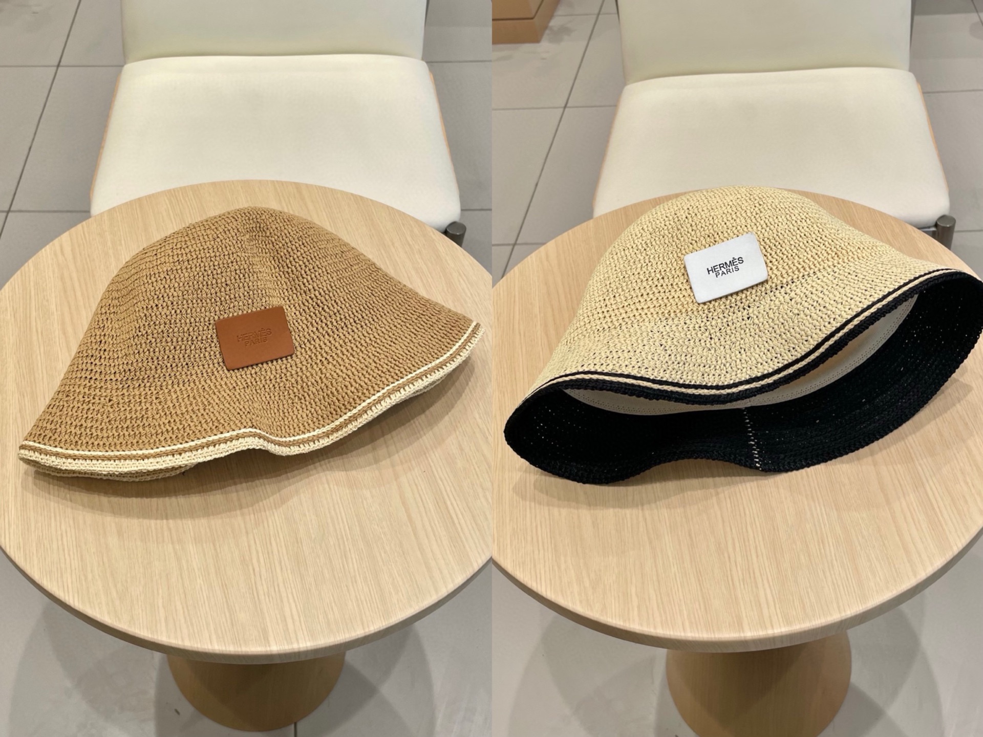   爱马仕Hermes手工编织盆帽遮阳防晒帽子女韩版镂空透气夏季可折叠显脸小渔夫帽