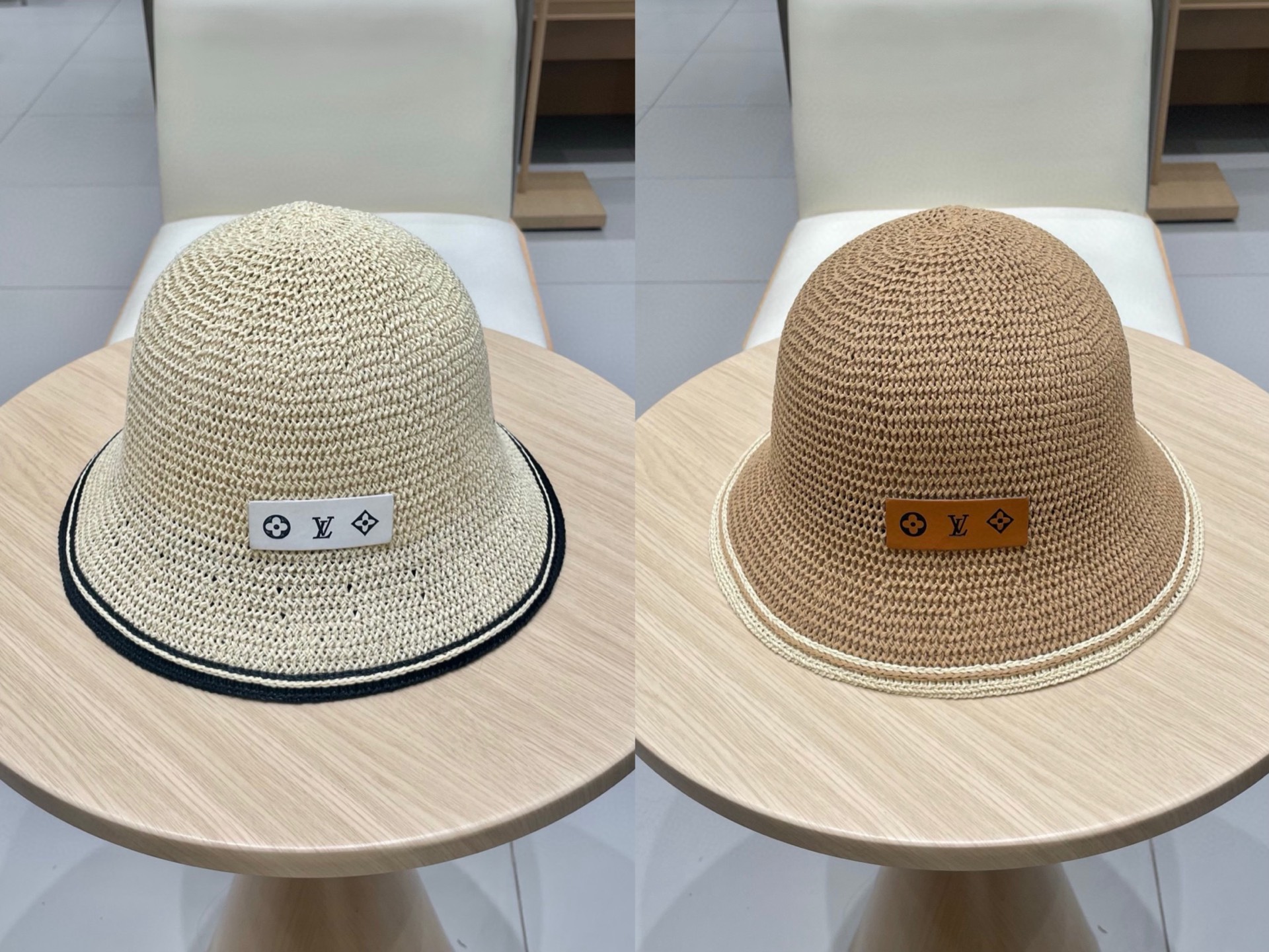  LouisVuitton😍路易威登手工编织盆帽遮阳防晒帽子女韩版镂空透气夏季可折叠显脸小渔夫帽