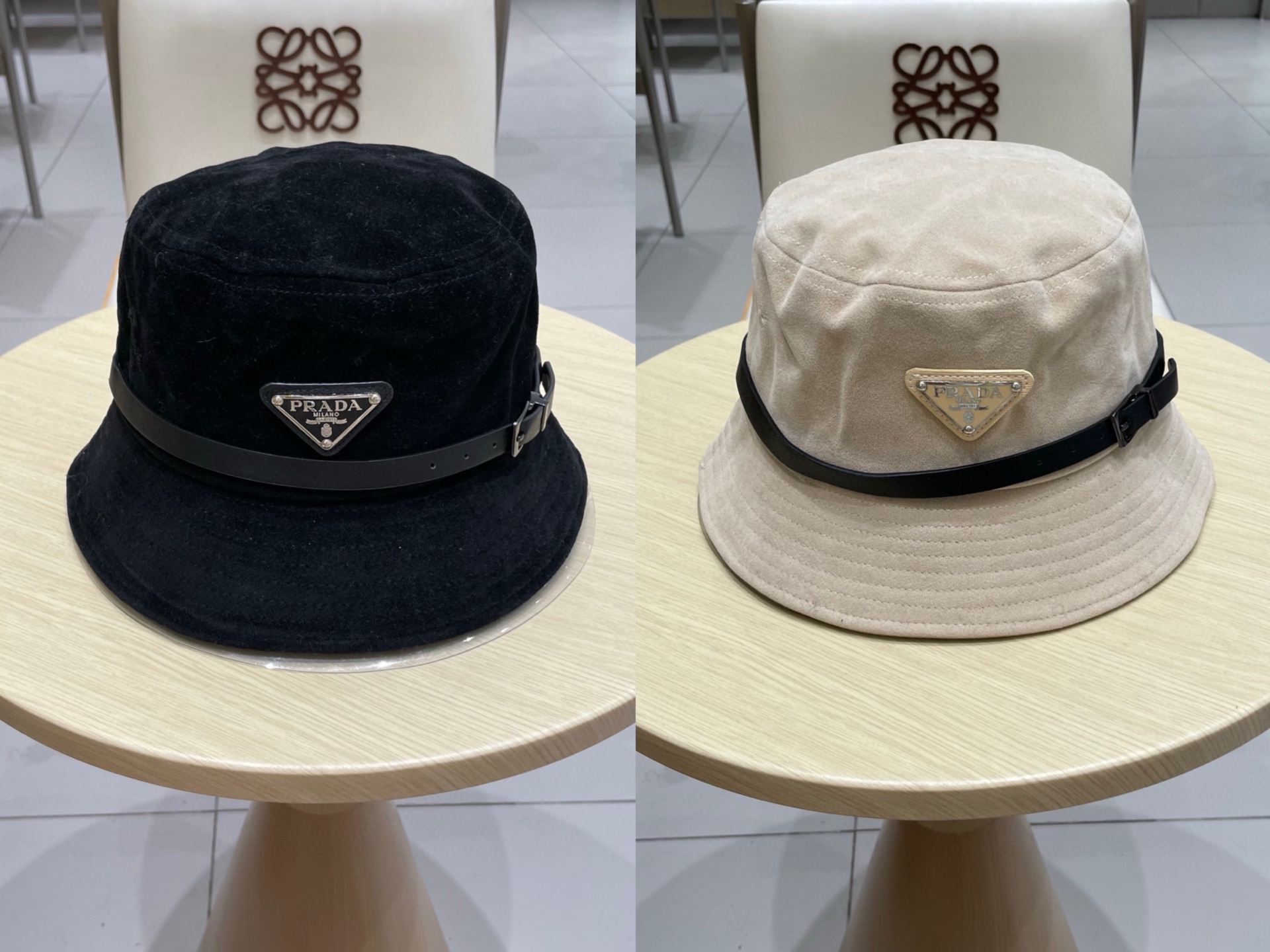  Prada普拉达高品质秋冬麂皮绒皮带扣渔夫帽子男女同款洋气优雅显脸小日系盆帽