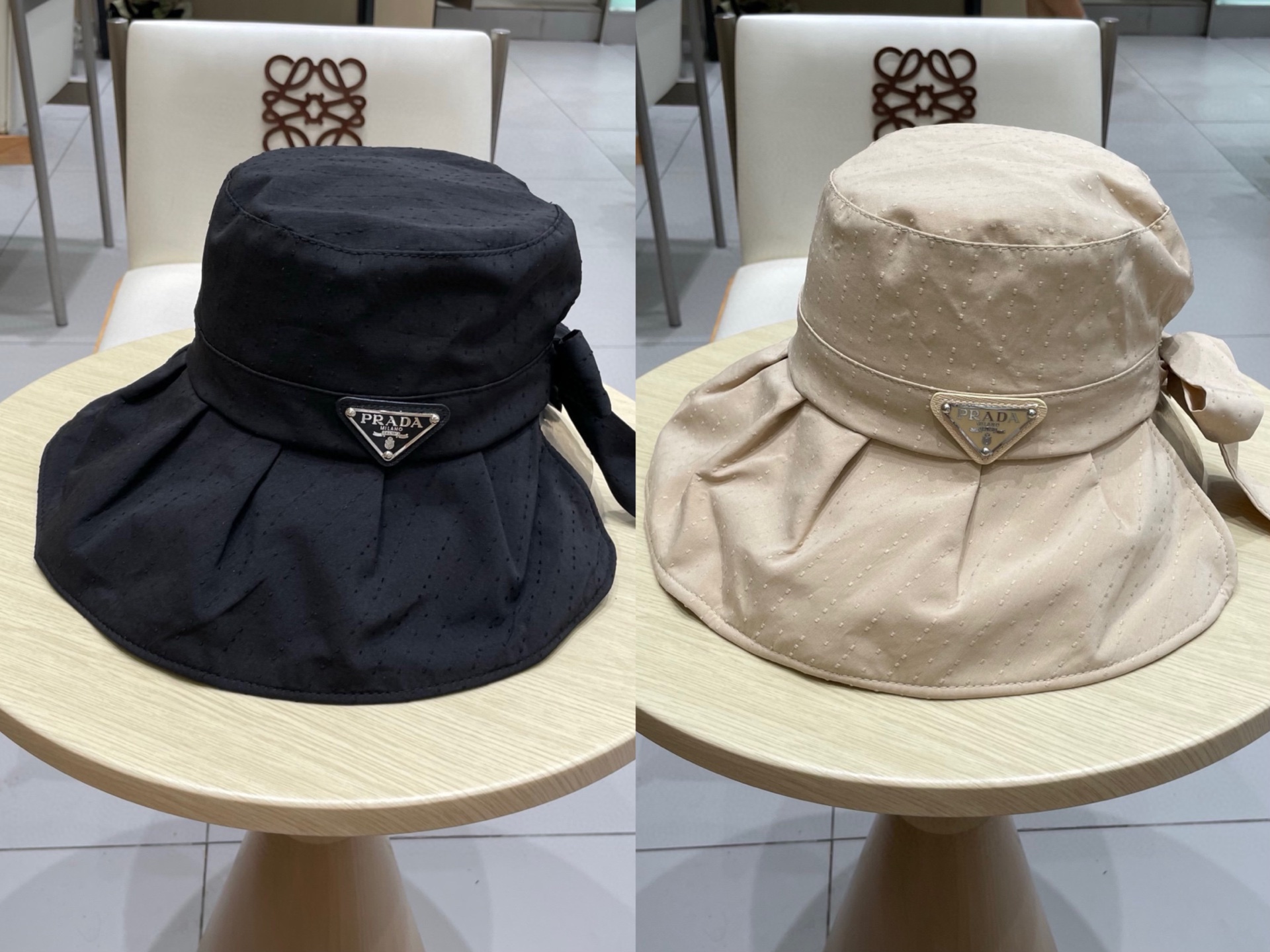  Prada普拉达春夏季渔夫帽女2025新款防晒遮阳帽防紫外线大帽檐户外女士太阳帽