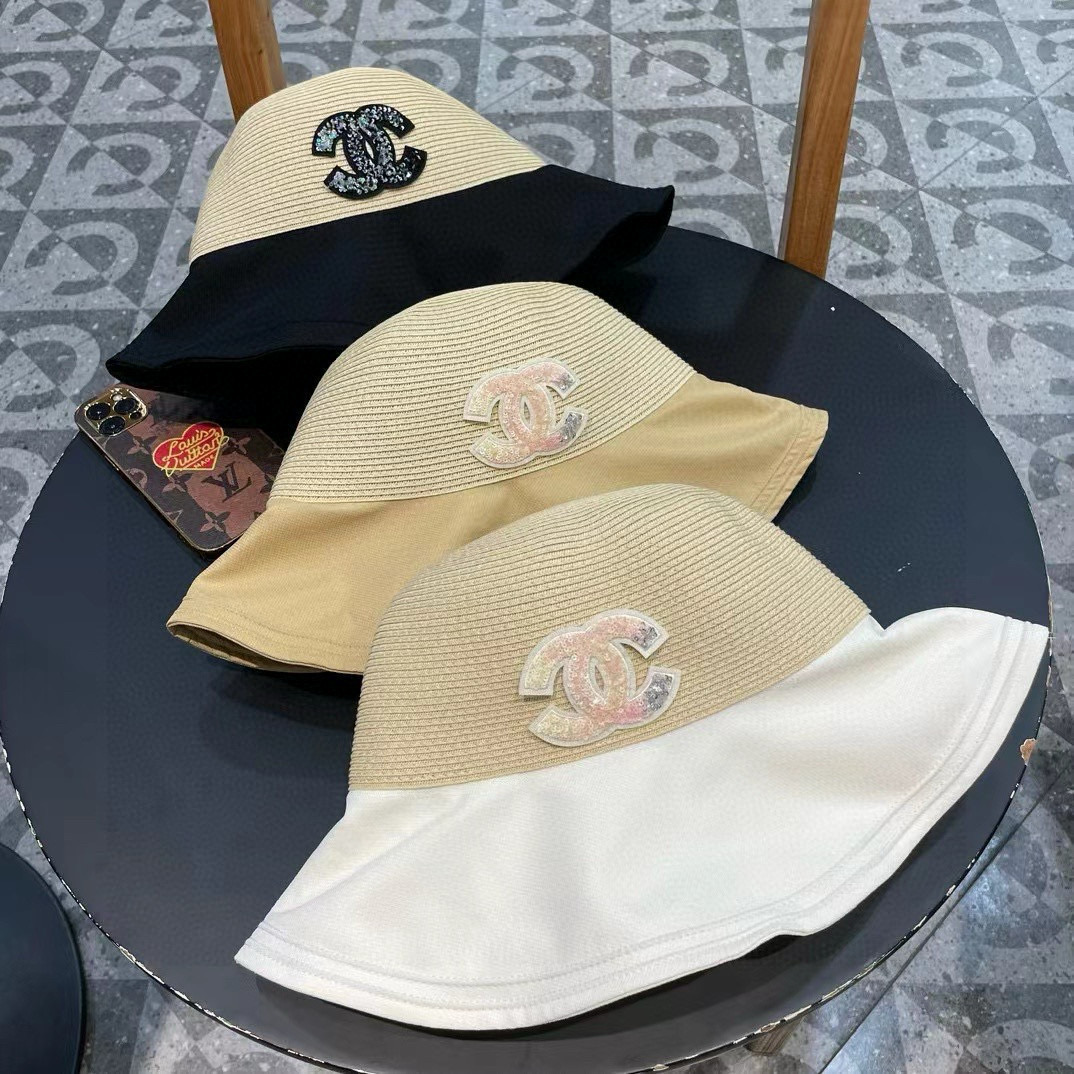  chanel香奈儿蝴蝶结渔夫帽子女显脸小夏季防紫外线草帽大檐遮脸防晒帽太阳帽潮