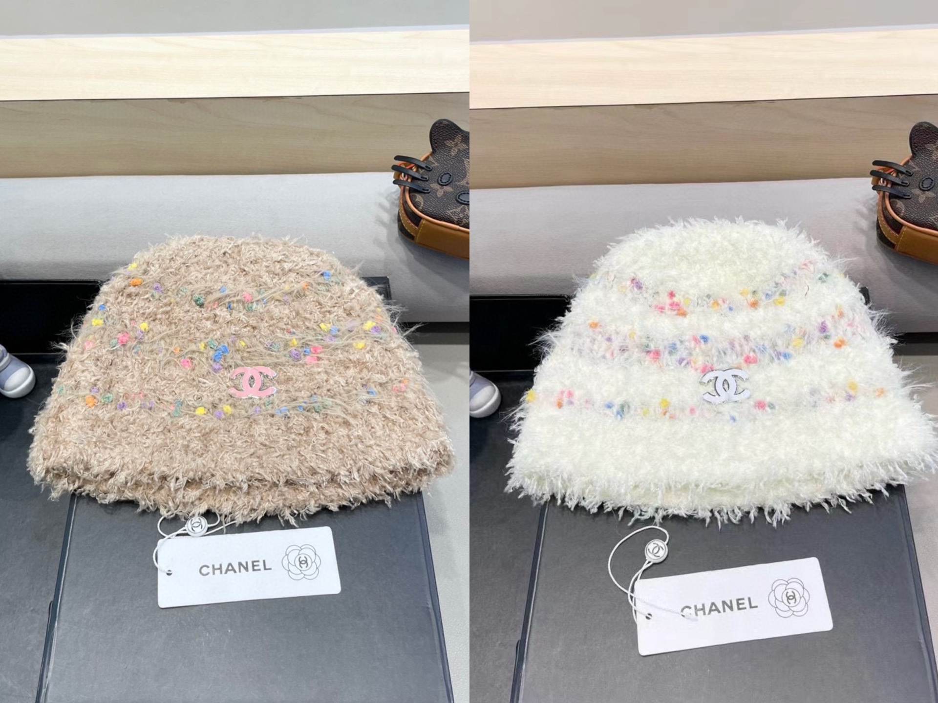  Chanel香奈儿加绒秋冬季毛线帽女款彩虹糖豆豆渔夫帽加厚包头护耳保暖针织帽