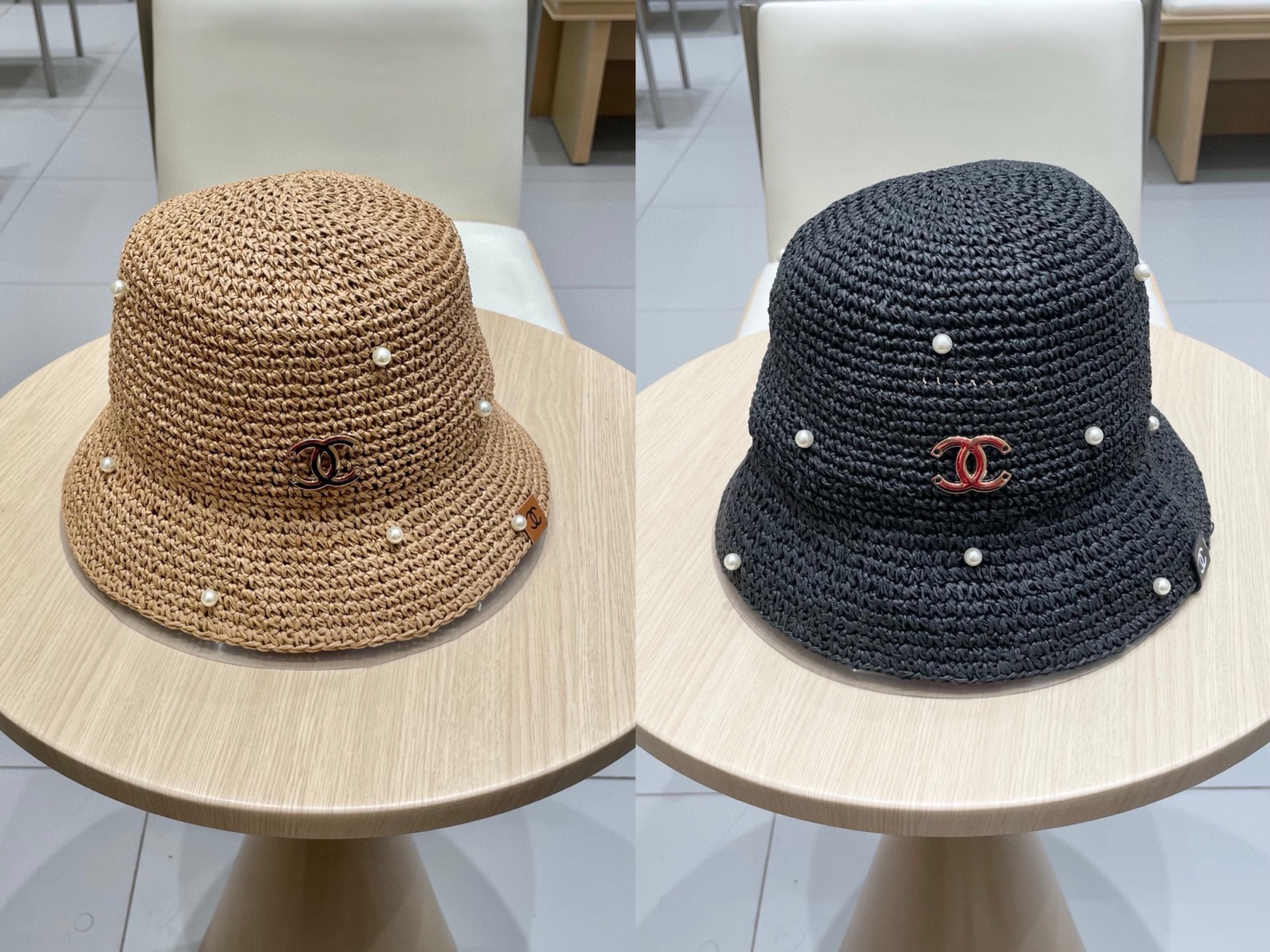 chane香奈儿l2025洋气百搭珍珠手工草帽遮脸防晒渔夫帽出游逛街防紫外线盆帽