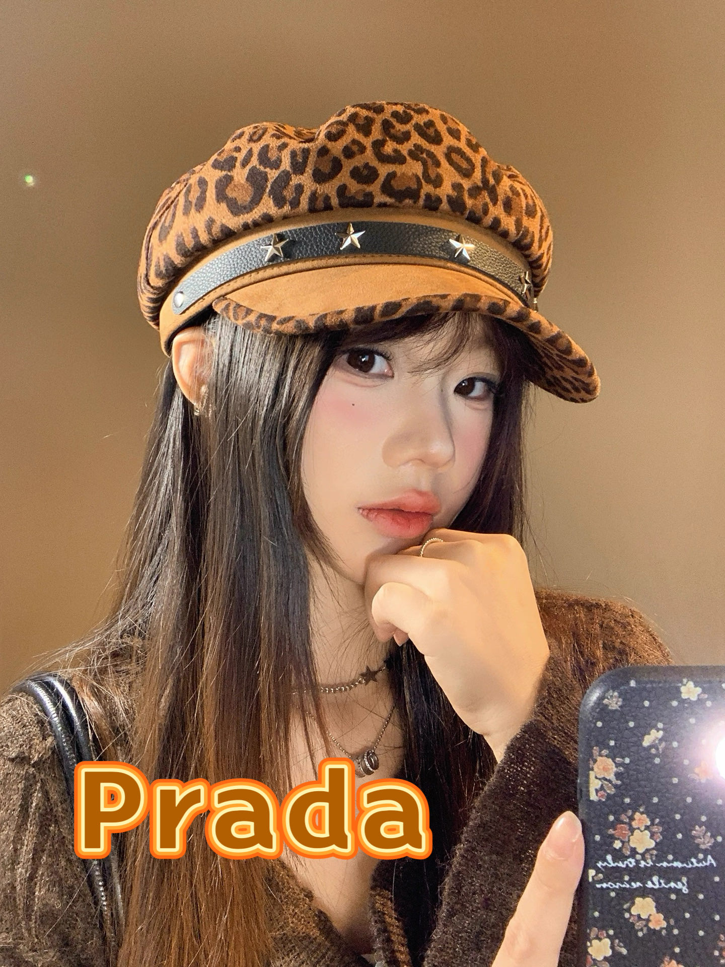 🆕rada普拉达美式复古豹纹八角贝雷帽女小众亚文化甜酷辣妹风街头时髦画家帽子