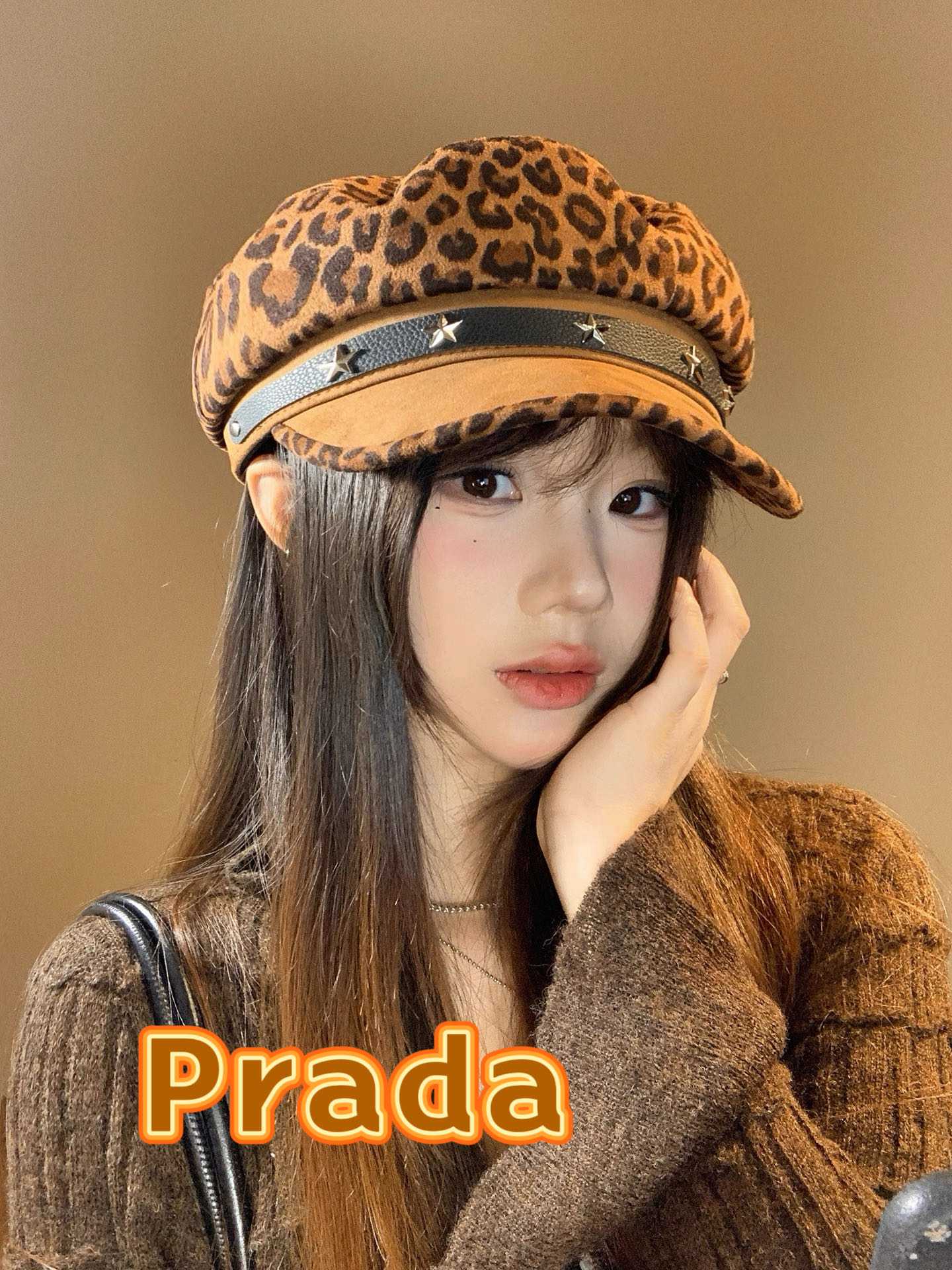 🆕rada普拉达美式复古豹纹八角贝雷帽女小众亚文化甜酷辣妹风街头时髦画家帽子