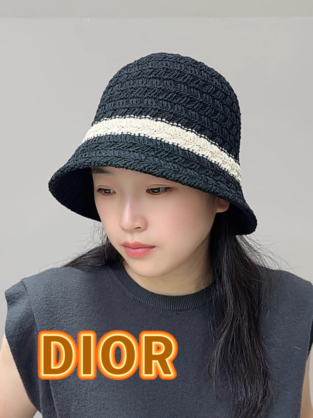  DIOR迪奥新款复古镂空针织渔夫帽女夏季透气文艺百搭防晒盆帽显脸小水桶帽