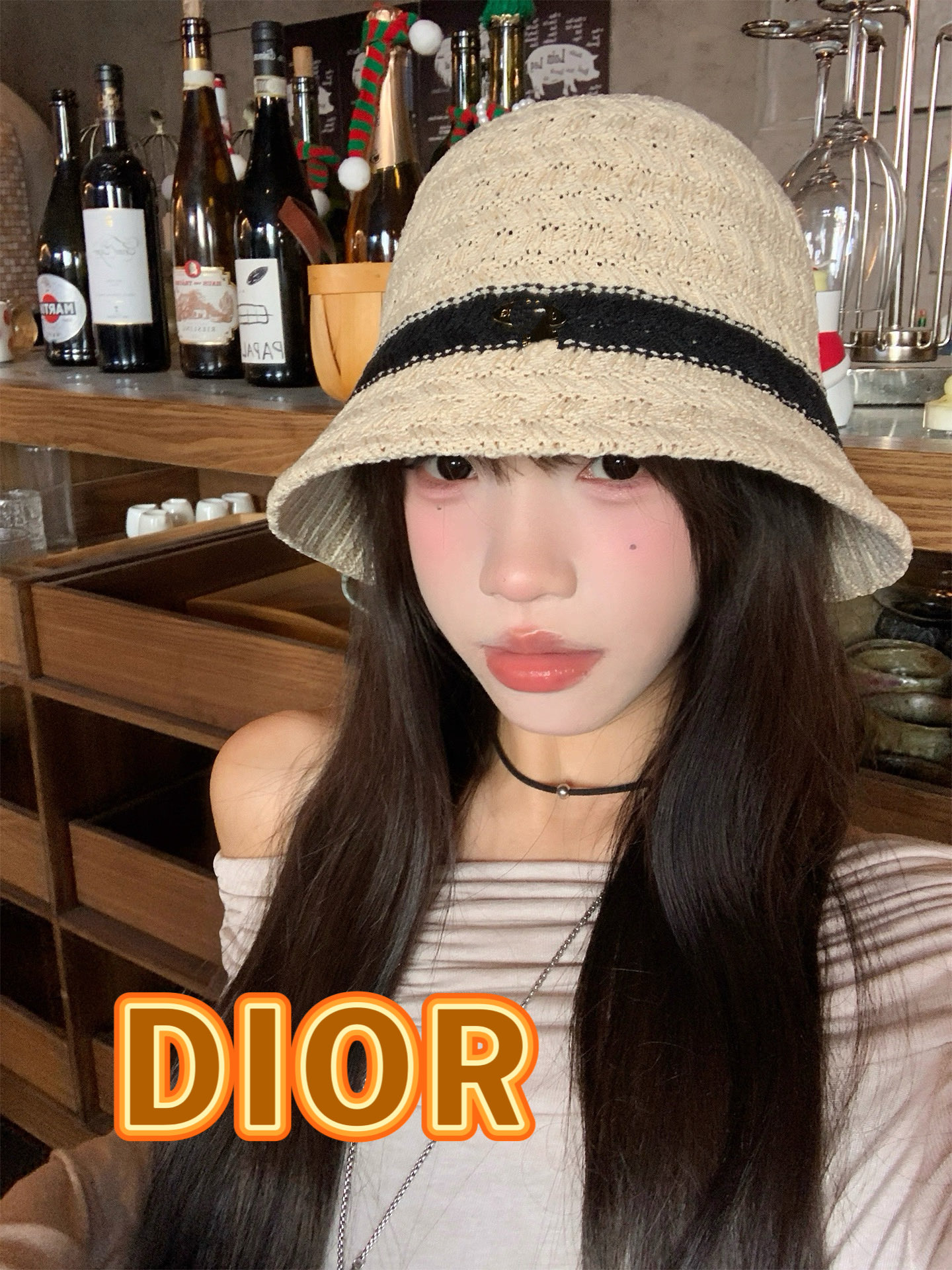  DIOR迪奥新款复古镂空针织渔夫帽女夏季透气文艺百搭防晒盆帽显脸小水桶帽