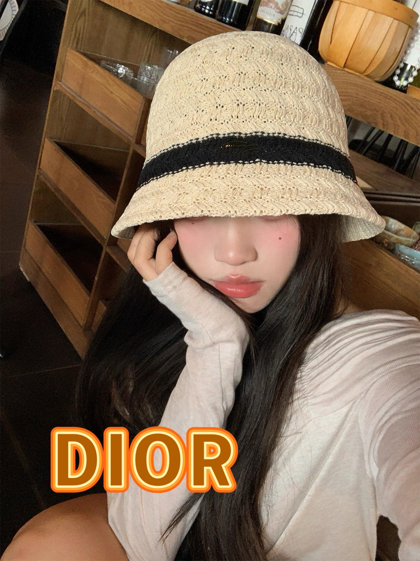  DIOR迪奥新款复古镂空针织渔夫帽女夏季透气文艺百搭防晒盆帽显脸小水桶帽