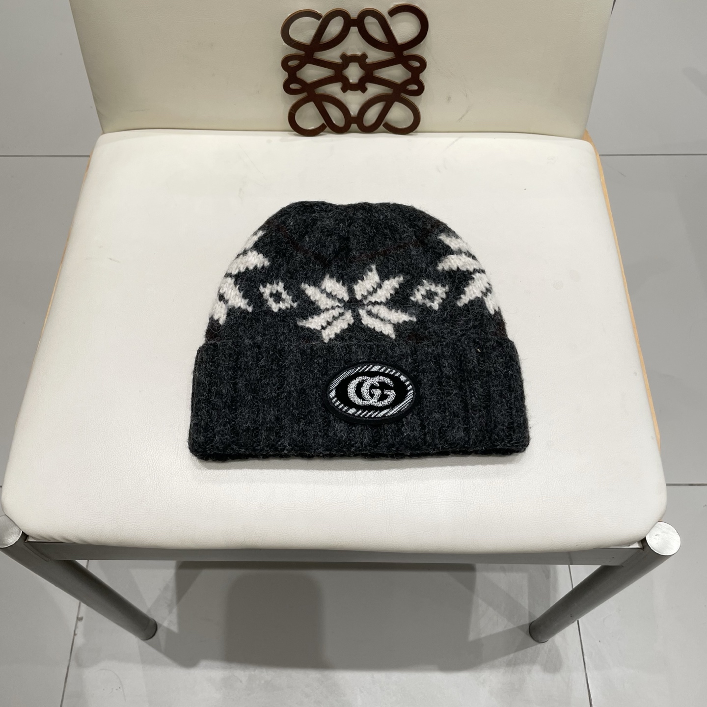 gucci古奇提花费尔岛风针织帽秋冬护耳羊绒保暖厚实毛线帽子休闲冷帽女